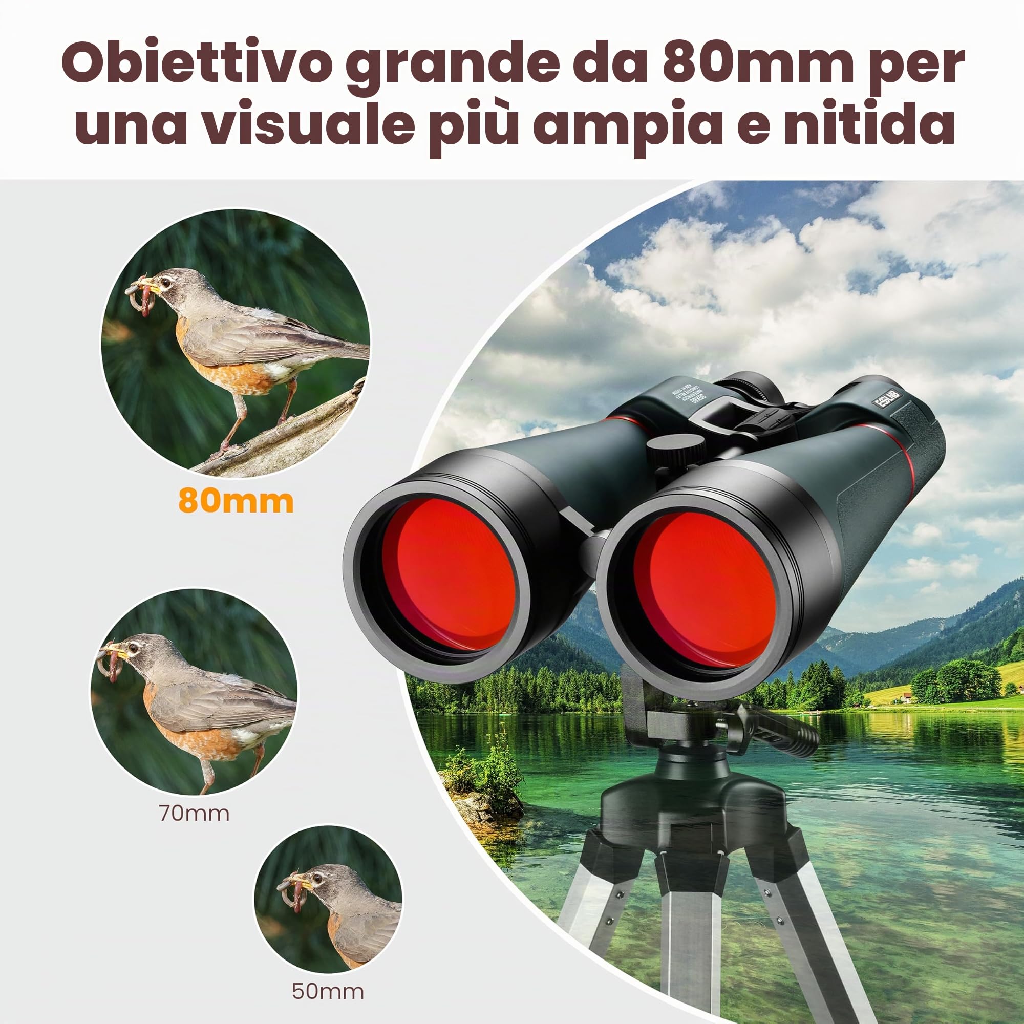 ESSLNB Binocolo gigante 30 x 80 per adulti, impermeabile, adattatore treppiede integrato, perfetto per osservare le stelle, bird watching, caccia