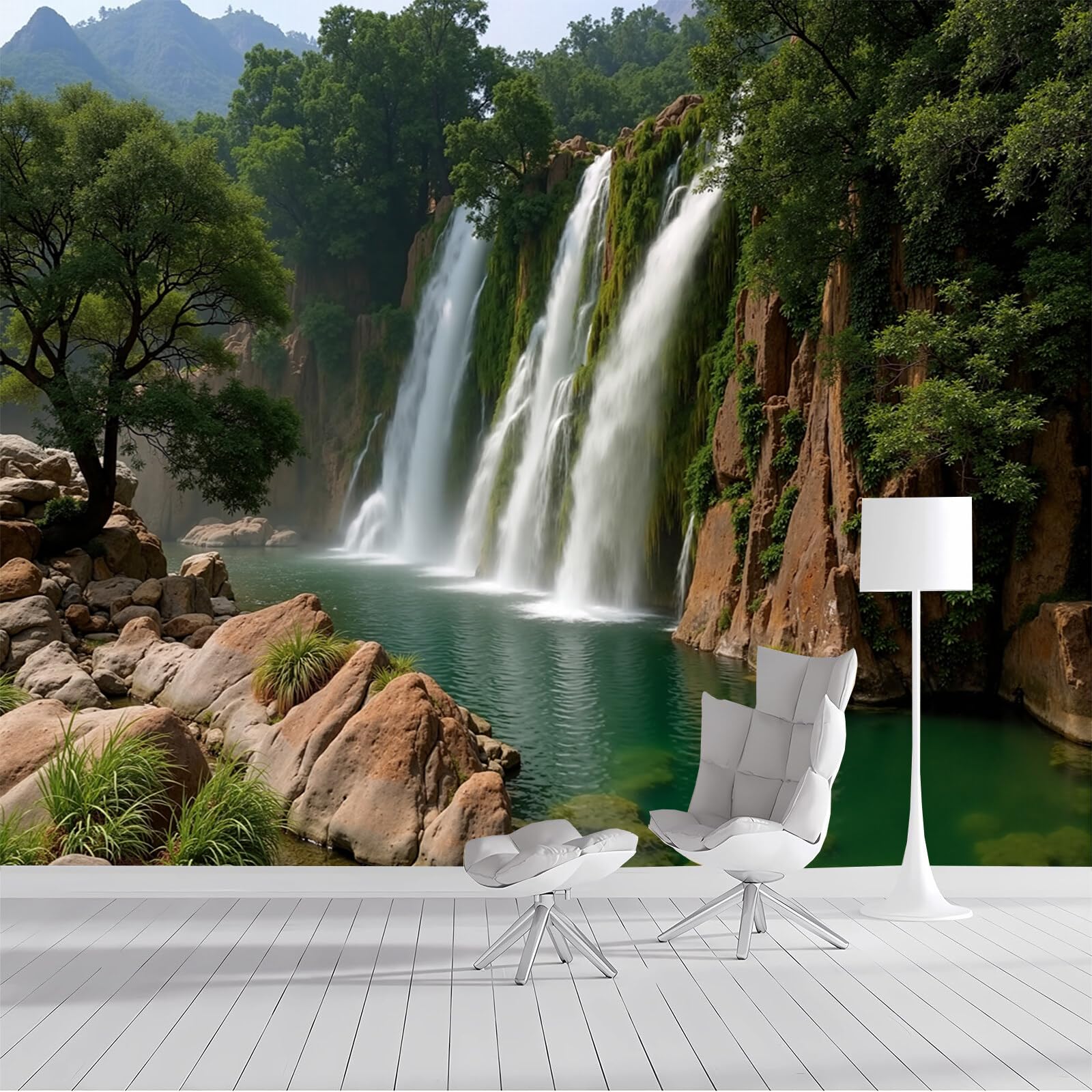 Papier peint photo vert paysage de cascade Kirk 3D papier peint panoramique salon mur TV 200x140