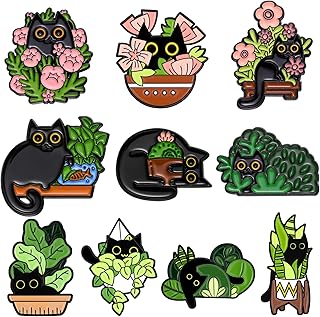 Potted Cat Enamel Pins for Backpacks, Cartoon Black Cat Pins for Women Girl Cute Animal Enamel Brooch Pins Badges Clothing Jackets DIY Gifts, enamel, enamel