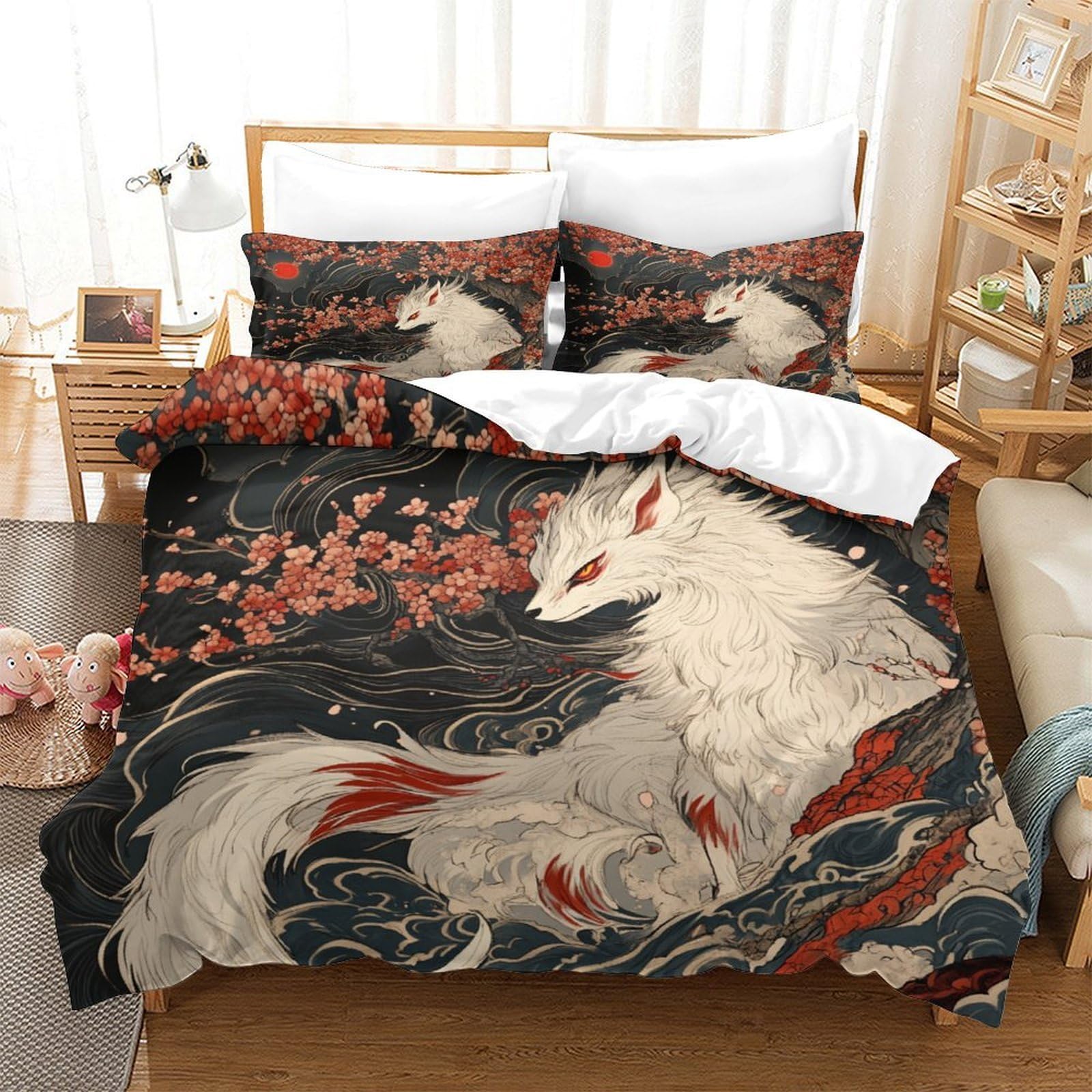 SkyClouf Fox Three-dimensional Printing Bedding Bedding Ensemble Fox Quilt Cover Ultra-fine Fiber Encased with Zipper Gentle And Washable King（220x240cm）