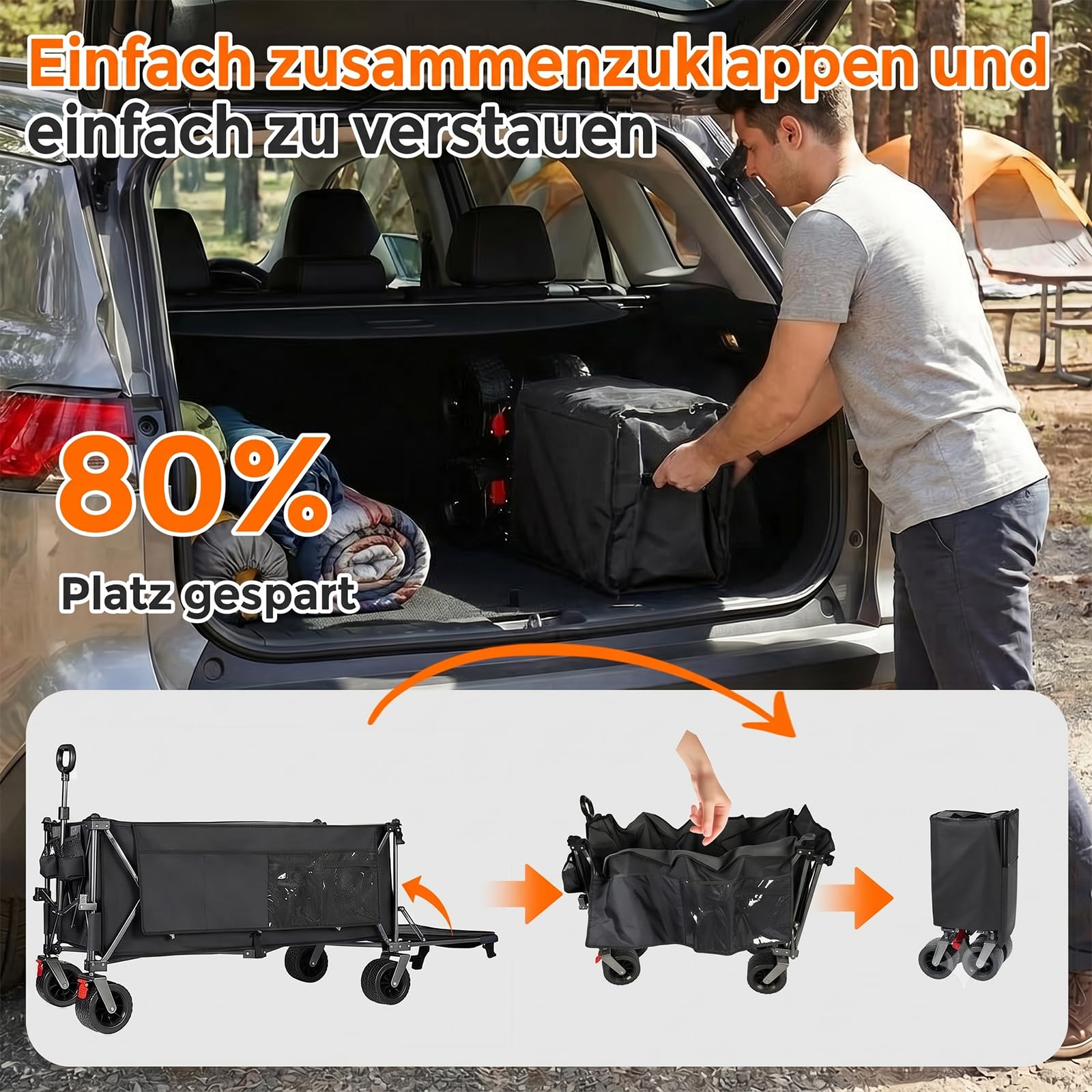 Generisch Carrello pieghevole da 420 l, con portellone posteriore, per esterni e spiaggia