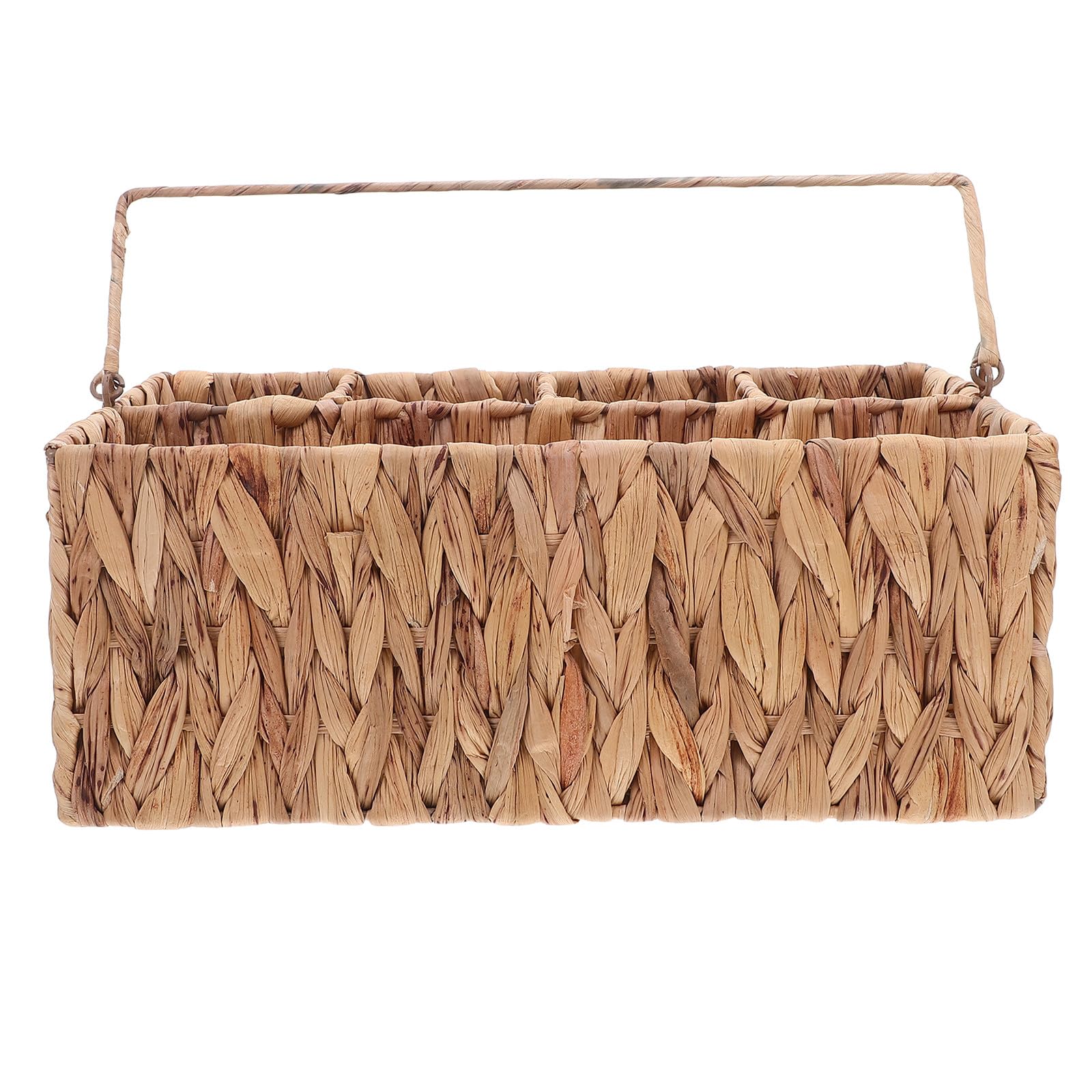 Cesta de Cubiertos de Mimbre Tejida a Mano con 5 Compartimentos Organizador Portátil para Utensilios y Condimentos Cesta de Almacenamiento Vintage para Cocina y Picnic 36X20X14