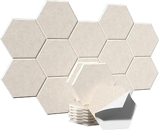 Acoustic Panels, Magrowill 12-Pack Soundproof Wall Panels, High Density Acoustic Panels Sound Absorbing with Self-Adhesive, Sound Proof Panels (02-Camel, Medium Hexagon)