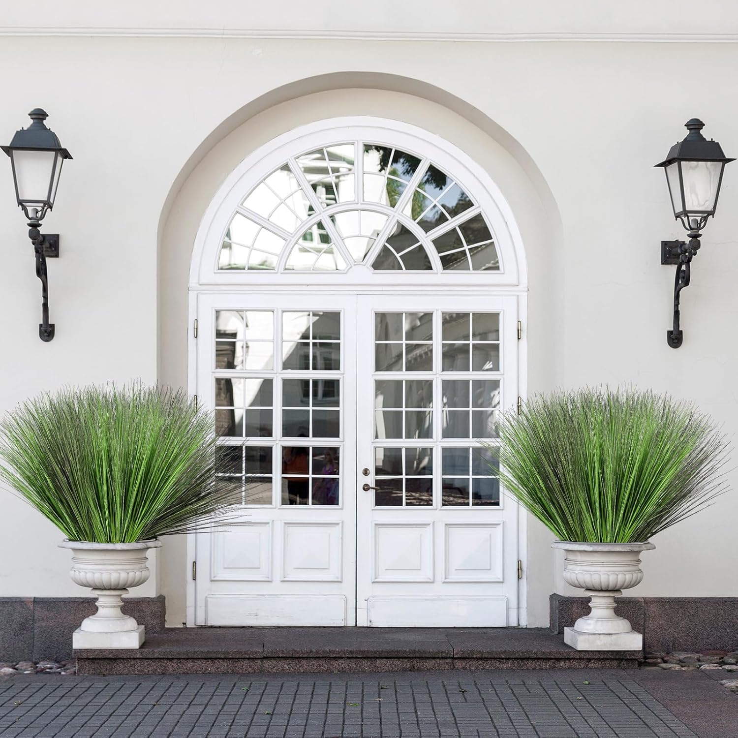 Yunlly 48 Pack 27'' Artificial Plants Onion Grass Greenery Fake Tall Grass Realistic Faux Wheat Shrubs Bush for Outdoor Patio Yard Indoor House Home Gardening Office Room (Green,Dark Green)