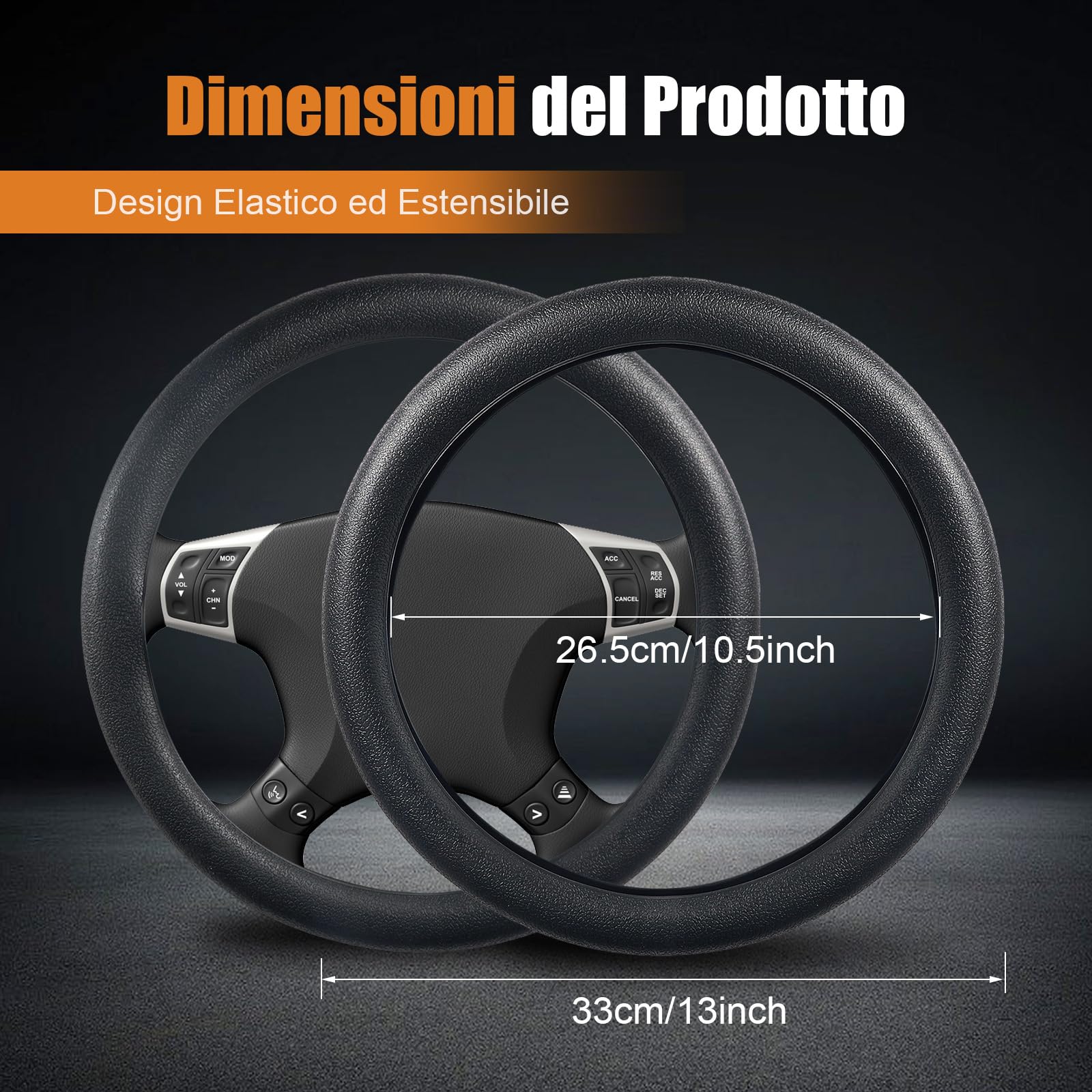 Coprivolante Auto Universale in Silicone Antiscivolo 33-42 cm, Housse Protettiva Elegante e Facile da Pulire, Accessorio per Auto, SUV e Camion – Nero
