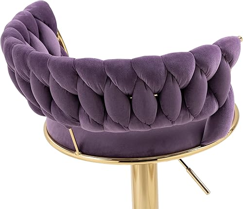 Miniatura 15 de Juego de 2 taburetes de bar giratorios modernos, taburete de bar de terciopelo ajustable en altura con respaldo y reposapiés dorado para comedor,