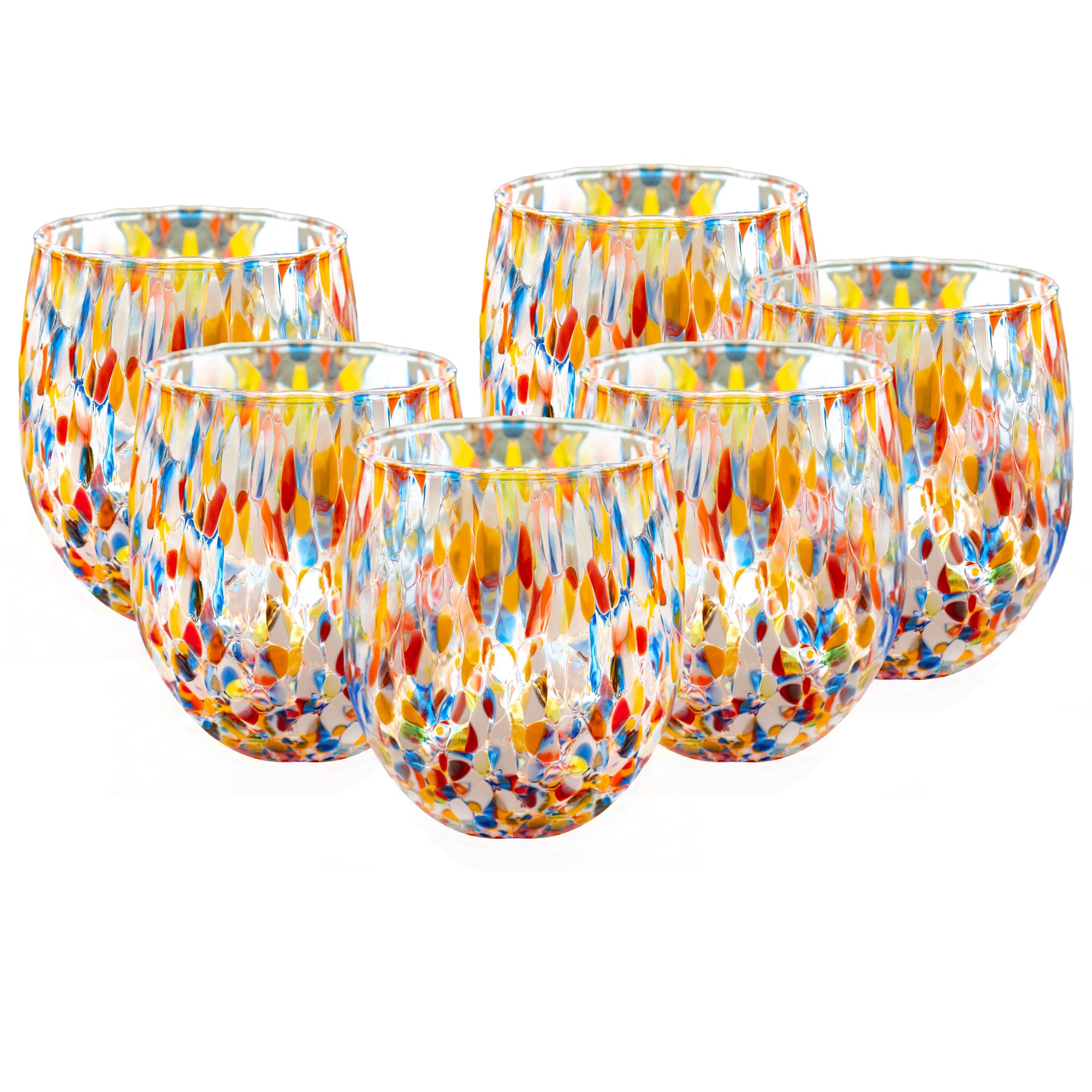 MurArt Bicchieri di Murano Millefiori Set da 6 bicchieri da 400ml Collezione Onde in vetro soffiato a mano in lavorazione artigianale
