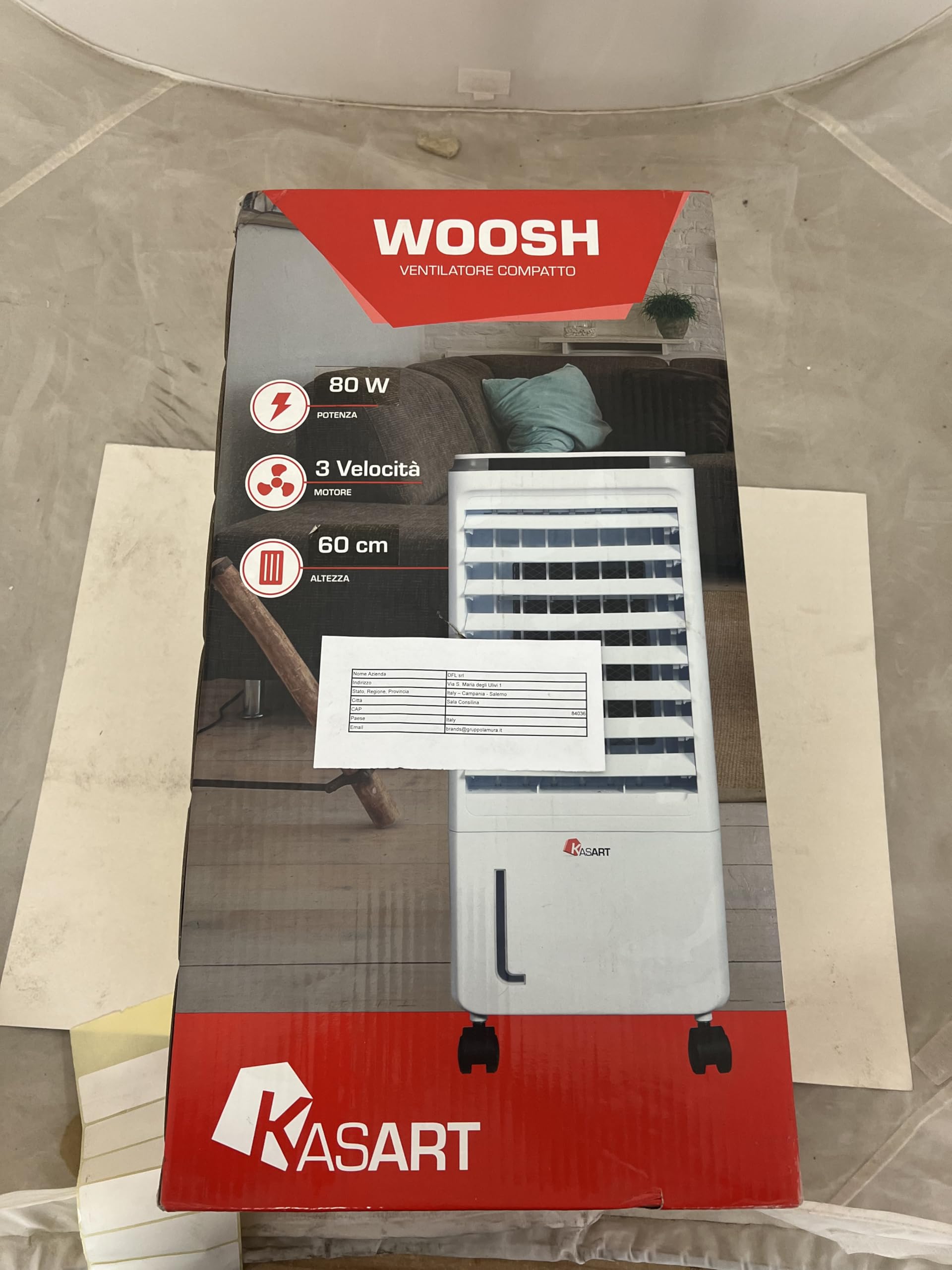 Raffrescatore d'Aria 80W Kasart - Filtrazione, Raffreddamento, Umidificazione, 3 Velocità, Silenzioso, Portatile con Ruote, Serbatoio 7 litri e Alette Oscillanti