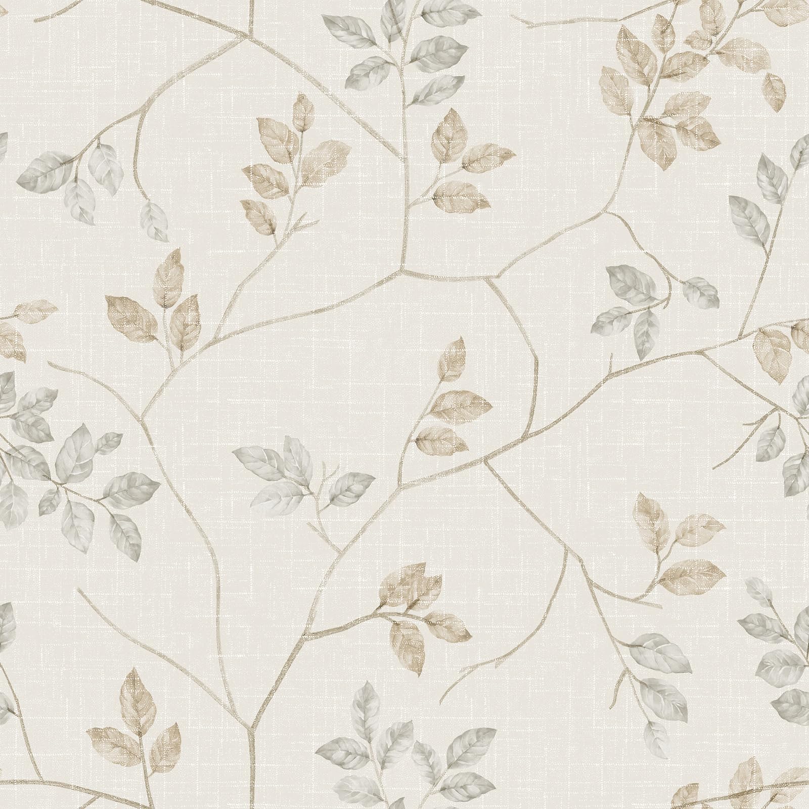 ReWallpaper 44.5CM×7M Papel Pintado Pared Hojas Pequefias Gris Papel de Pared Decorativo para Salon Removible Papel Vinilo Adhesivo Pared Baño Papel Pared Autoadhesivo Hojas Beige PVC