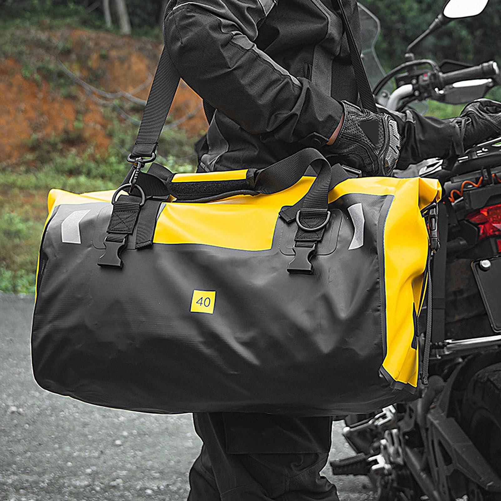 Motorrad-Gepäck, 40 l, großer Motorrad-Rucksack, reflektierende | Streifen, Outdoor-Reisegepäck, vielseitige Satteltaschen für Reisen, Camping, Kajakfahren, gelb, Refer to Description, Unisex