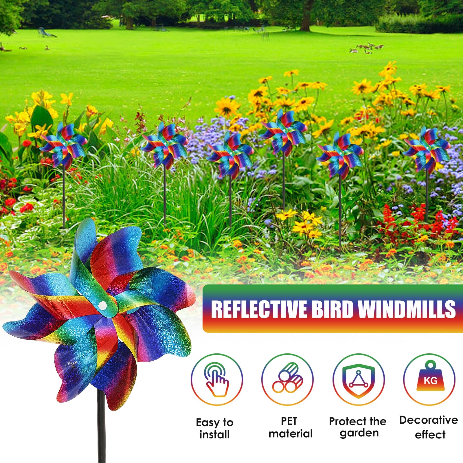 Windrad Kinder Generisch Vogelabwehr Windrad, 10pcs Taubenabwehr Balkon, Reflektierende Windräder, Windmühle GartenTaubenschreck, Vogelschreck Taubenschreck Für Balkon, Garten, Obstgarten, Hof, Dach (E Windrad Stromerzeugung - Foto 5