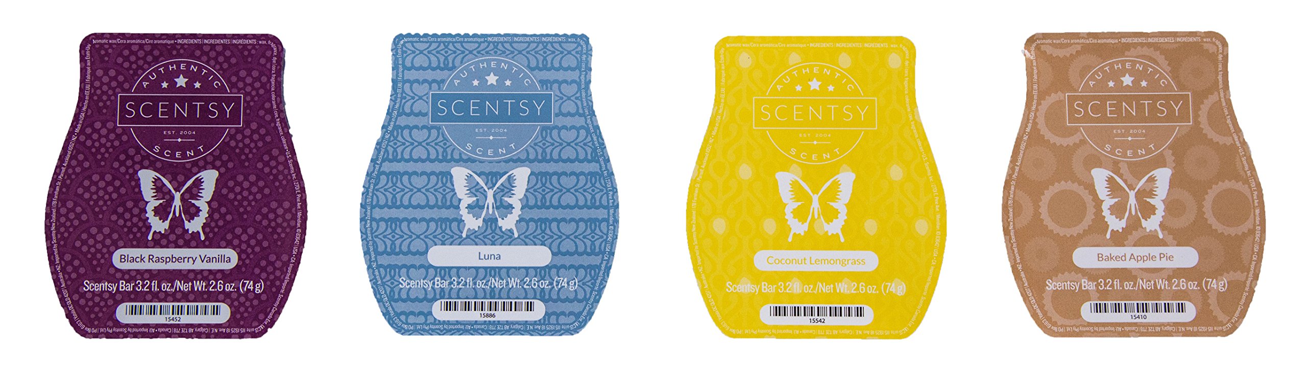 Scentsy Bar 4-Pack (Black Raspberry Vanilla, Baked Apple Pie, Luna, Coconut Lemongrass)