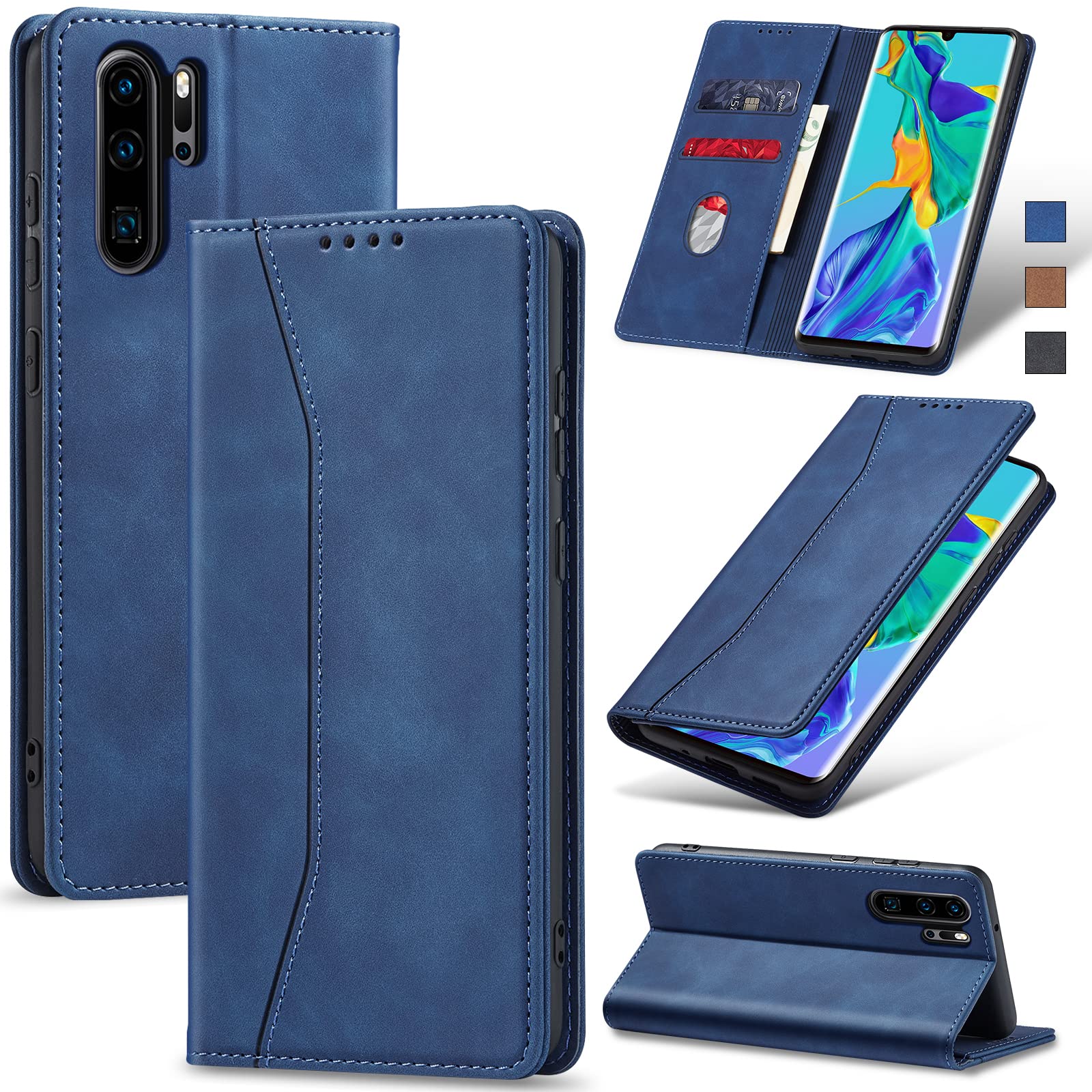 QLTYPRI Handyhülle Für Huawei P30 Pro – Vintage Ledertasche Mit Kartenfach & Standfunktion (Kaffee Braun)