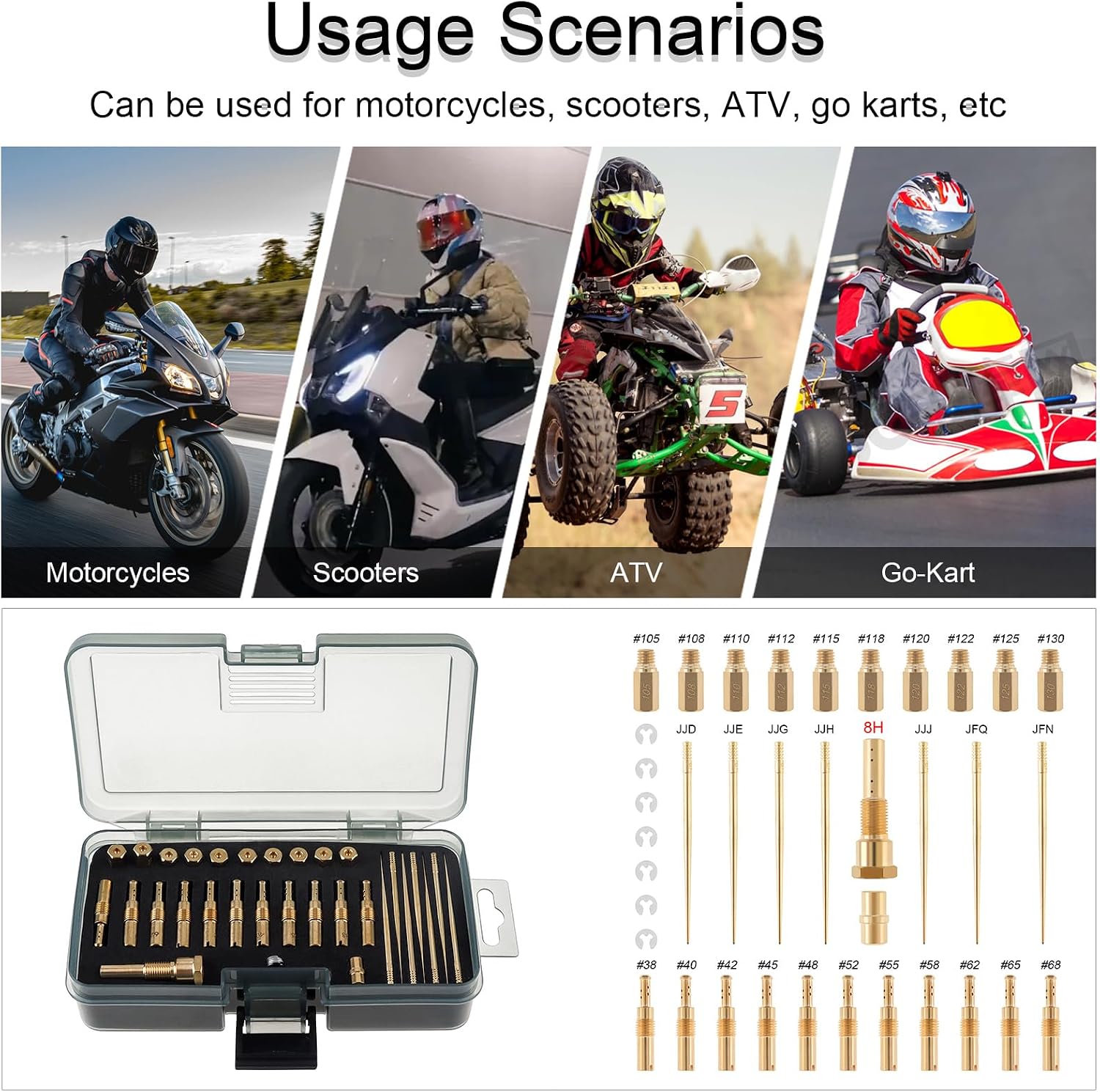Windance 30pcs Carburetor Main Slow Jet Injection Nozzle Emulsion Tube Nozzle Holder Kit Fit for CVK PWK PWM/PE 26/28, Brass Nozzles Modified Kit (8 Hole)