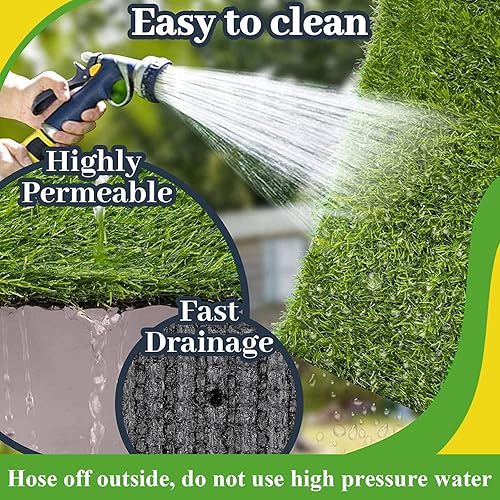 Miniatura 8 de SHACOS Alfombra de césped artificial de 3 x 5 pies, 1.2 pulgadas, alfombra de césped al aire libre con agujeros de drenaje, alfombra de césped