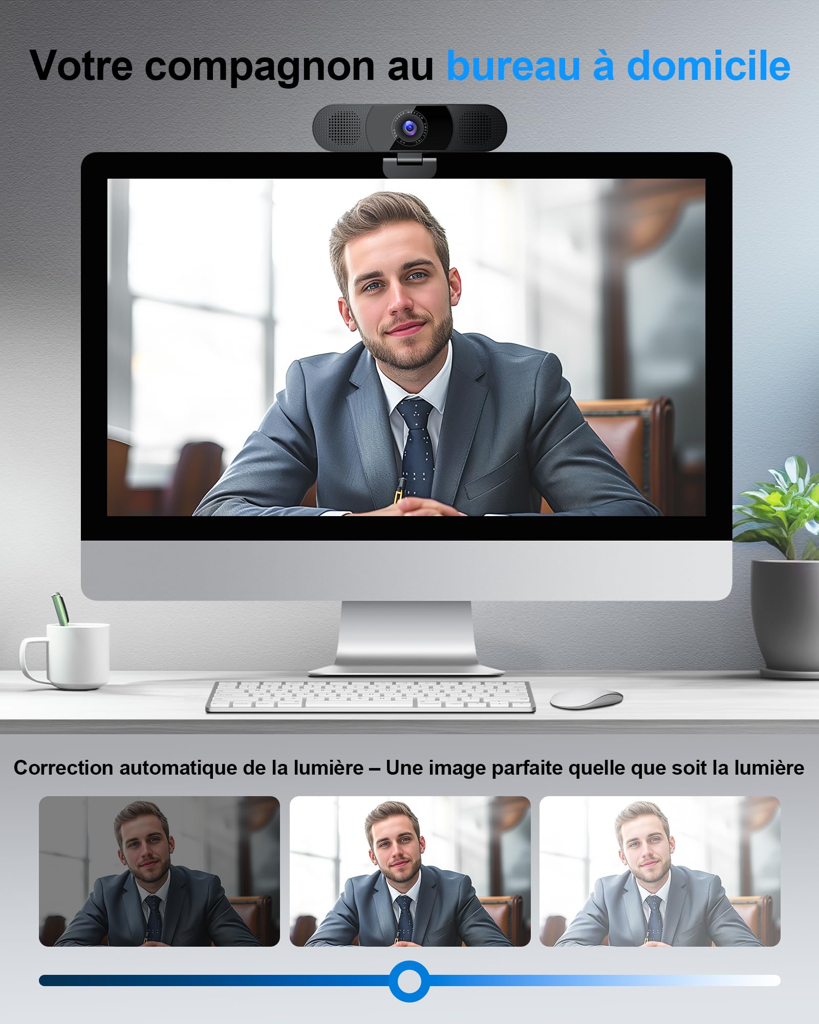 EMEET Webcam C980PRO avec microphone et haut-parleur avec cache objectif, champ de vision à 90°, mise au point automatique, Plug & Play, webcam idéale pour PC, équipes, conférence