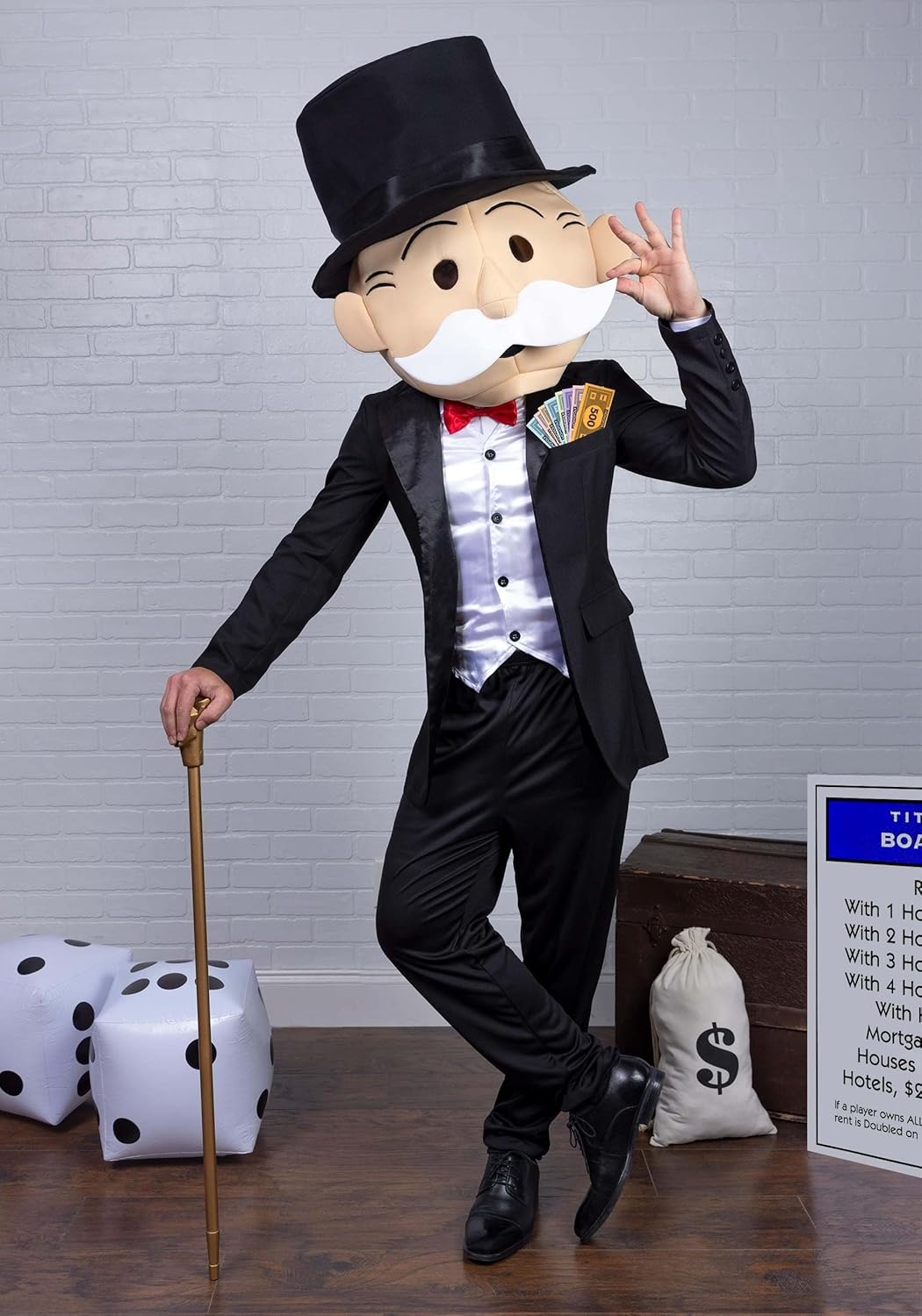 Mens Mr Monopoly Halloween Costume | Adult Rich Man Uncle Character Board Game Outfit for Themed Parties - Image 5
