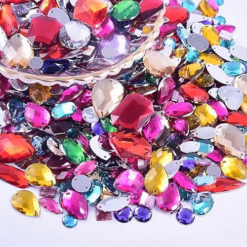 Miniatura 1 de 200 piezas de diamantes de imitación de cristal de formas mixtas, piedras acrílicas con parte trasera plana, piedras de diamante para manualidades,
