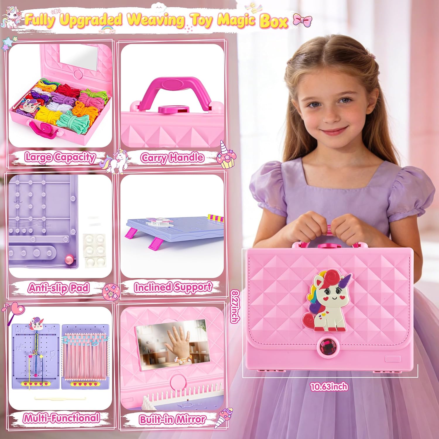 Nicella Multi-Functional 400+ Pcs Friendship Bracelet Making Kit for Girls,Weaving Loom Kit Toys, Craft Kits for Kids,Age 6-12 Year Old Girls Gifts Ideas, Bracelet & Coaster & Bag Weaving Making kit - Image 8