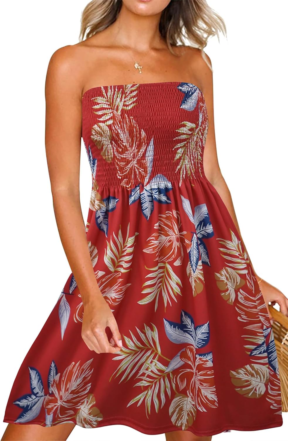 Zyyfly Summer Strapless Dress for Women Tube Top Sundress Casual Beach Cover Ups