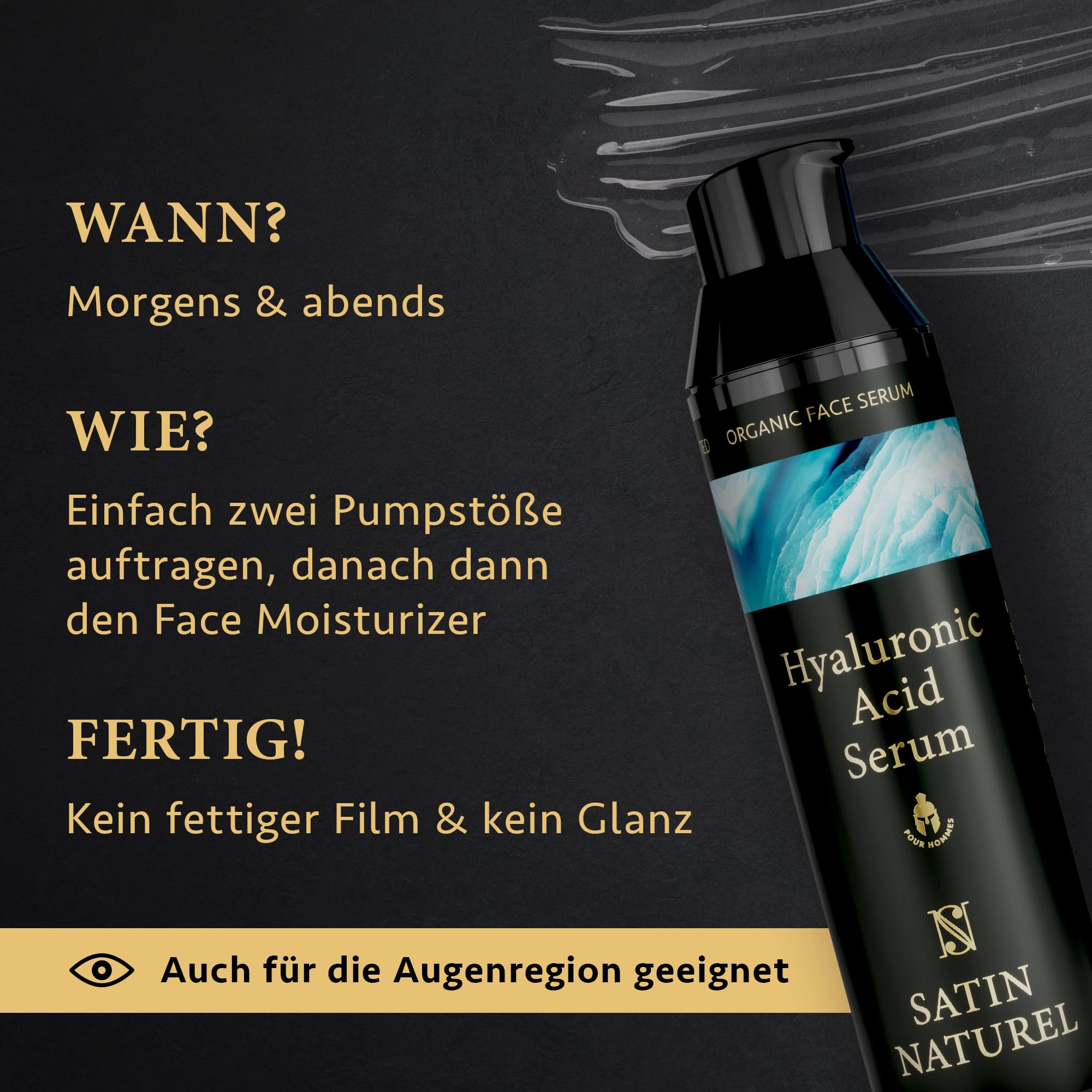 Satin Naturel Hyaluron Serum für Männer 75 ml – Feuchtigkeitsspendendes Gesichtsserum mit Bio Aloe Vera & Hyaluronsäure – Anti-Aging Serum gegen Trockenheit – Natürliche Gesichtspflege für Männer