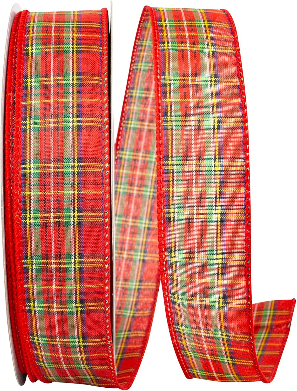 Reliant Ribbon Tradition Plaid Value Wired Edge Ribbon, 1-1/2 Inch X 50 Yards, Multi