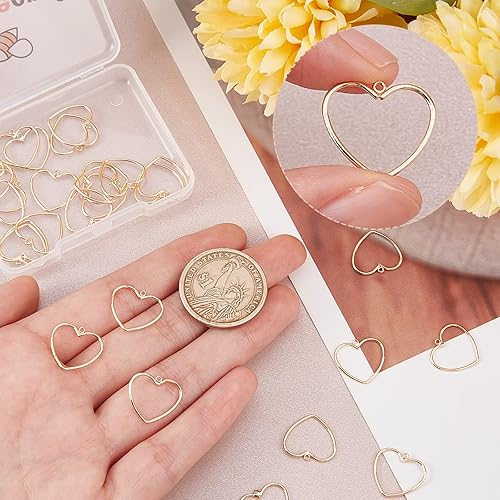 Miniatura 3 de Beebeecraft 30 unidadescaja de dije de corazón para el día de San Valentín, chapado en oro de 18 quilates, dije de corazón hueco de latón hueco de