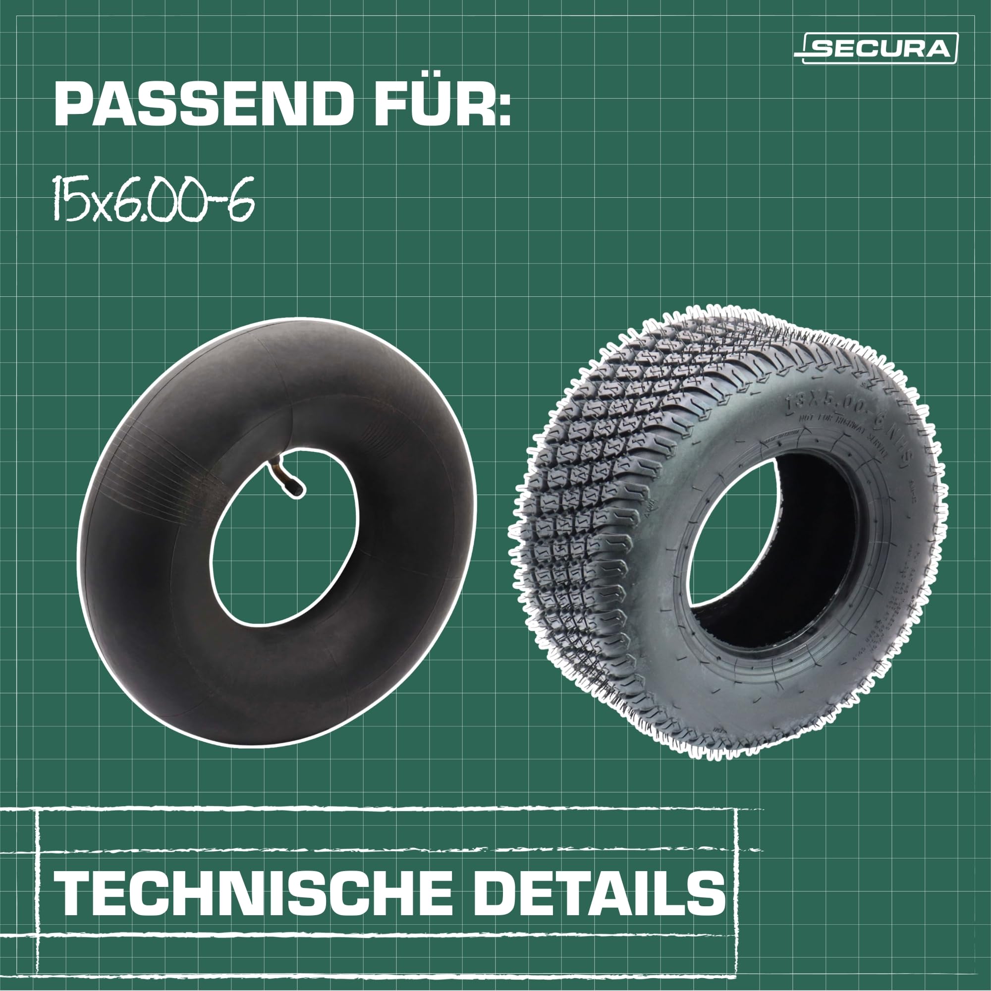 SECURA 2x pneus incl. chambres à air 13x5.00-6 valve coudée compatible avec tondeuse autoportée