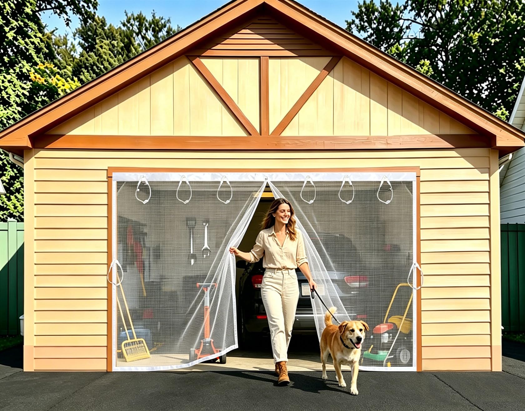 Magnetic Garage Door Screen 8ft for 1 Car Garage Doors, Retractable Fiberglass Mesh, Hands Free Heavy Duty Screen Curtain for Garage Porch Patio Pergola Canopia Gazebo Sliding Doors (White, 10x10ft)