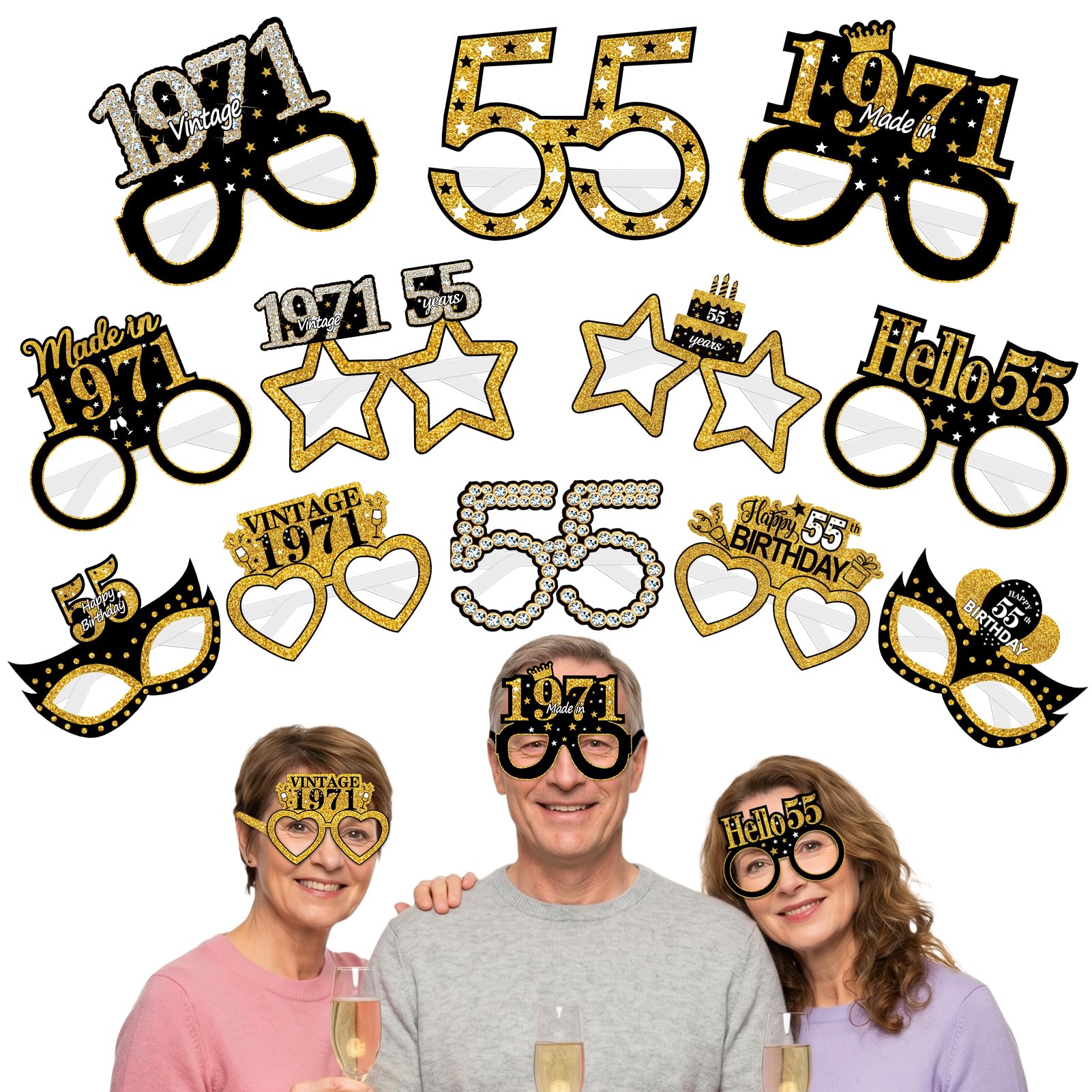 Turypaty 1971 55th Birthday Paper Glasses Photo Props Decorations Supplies