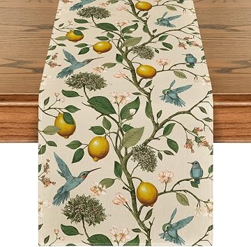 Artoid Mode Brown Lemon Tree Bird Flower Summer Table Runner,Spring Kitchen Dining Table Decoration for Home Party Decor 13x72 Inch
