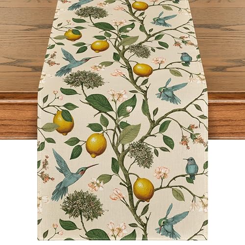 Artoid Mode Brown Lemon Tree Bird Flower Summer Table Runner,Spring