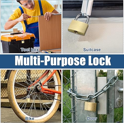 Miniatura 6 de 32 piezas de candado con llave de latón sólido, pequeño candado amarillo para gimnasio, candado fuerte con llave para equipaje y caja de