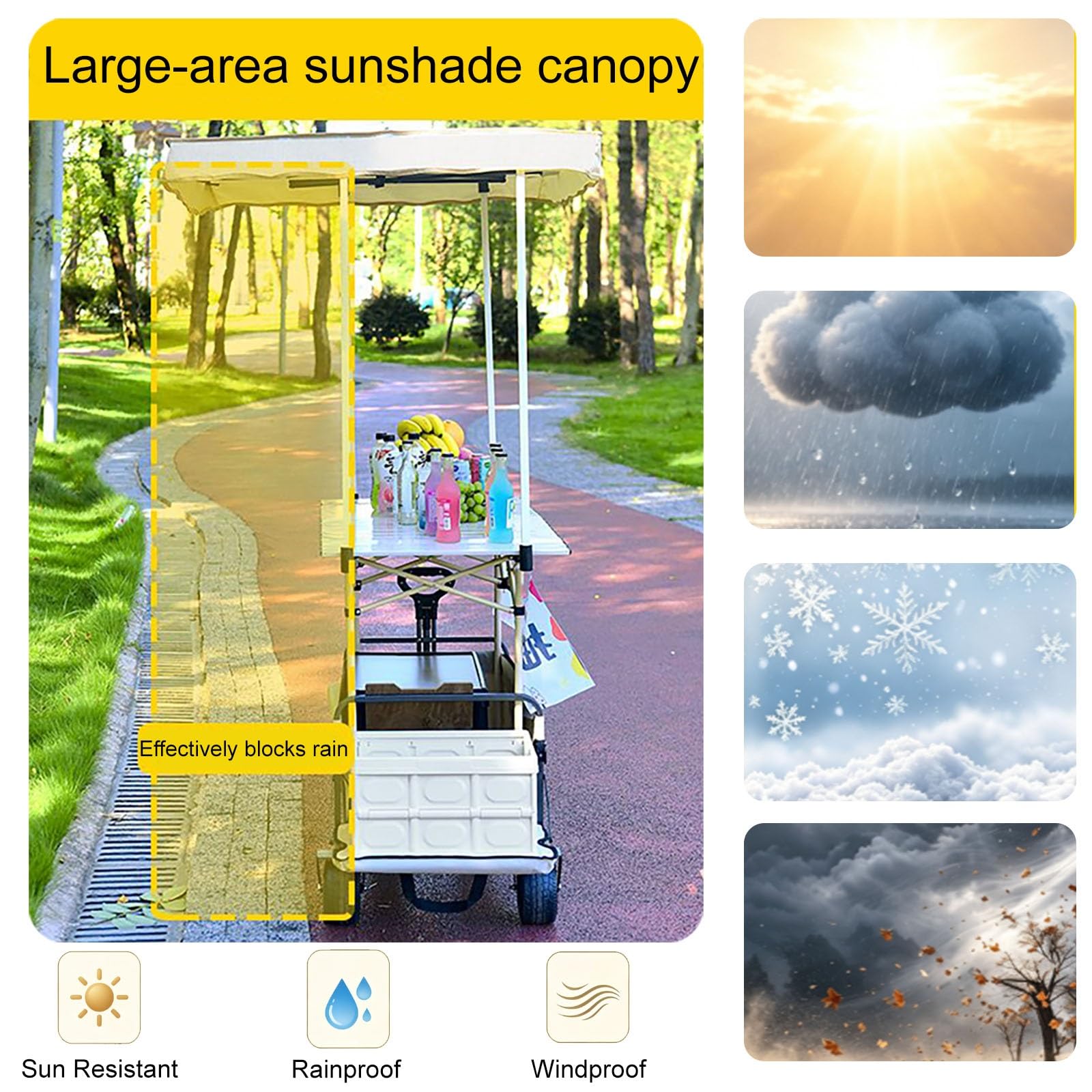 Chariot de Vente Portable avec auvent, Chariots Alimentaires avec Roues