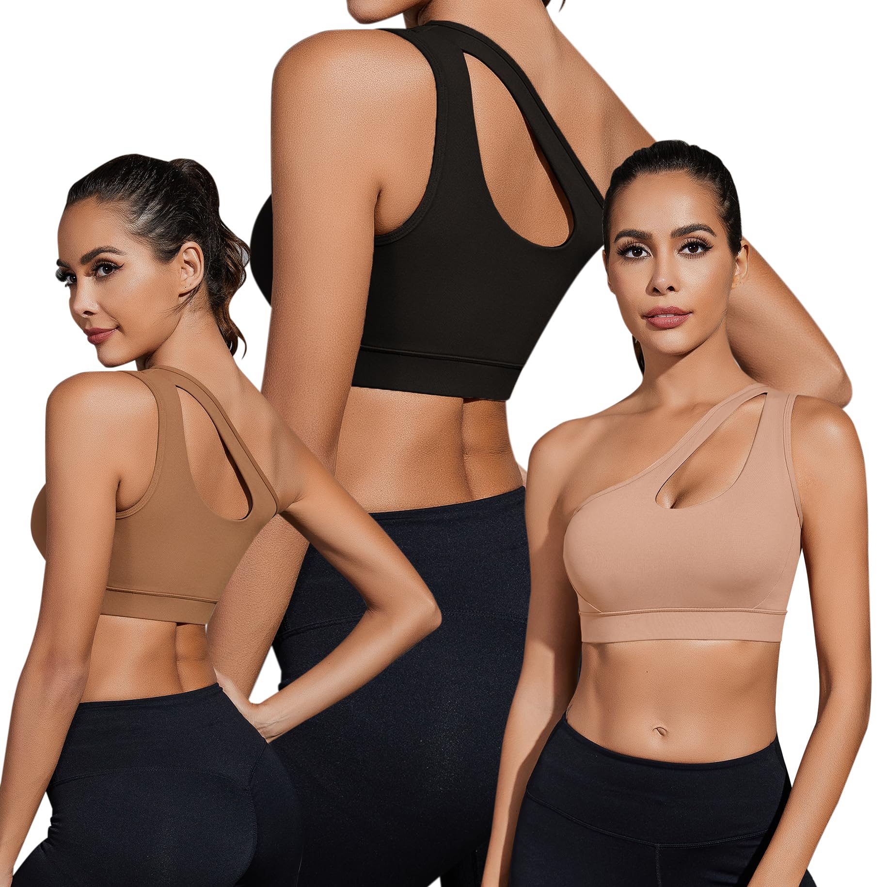 Sykooria Womens One Shoulder Sports Bras Workout Left Strap Yoga Bras Cute Medium Support Crop Tops