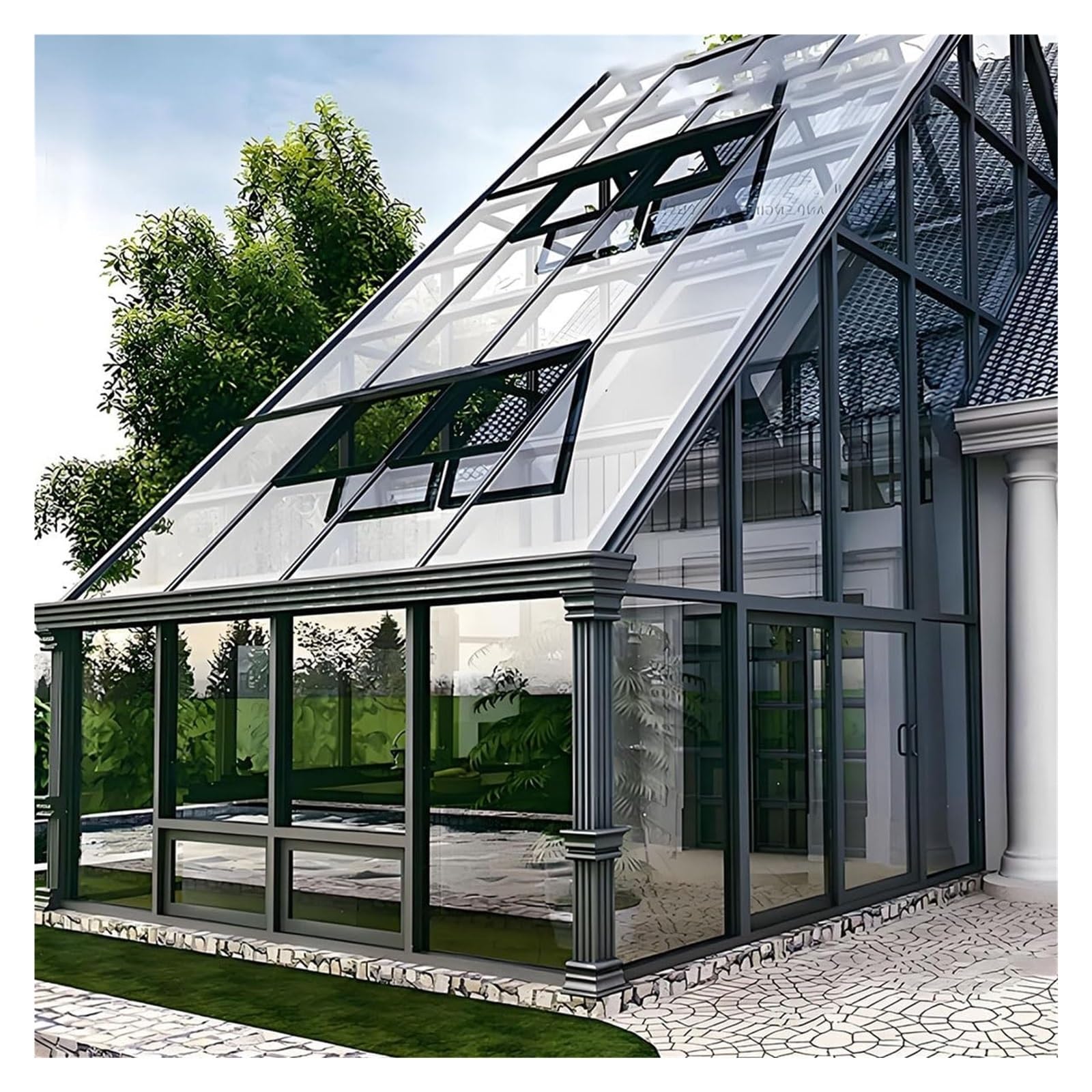 Elektryczne okno dachowe do domu, dwuwarstwowe szkło hartowane i okno wentylacyjne ze stopu aluminium, na poddasze, piwnicę, do ogrodu, 90 x 100 cm
