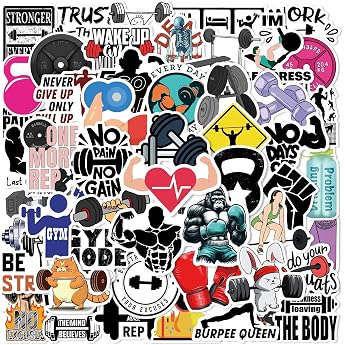 Pack of 50 Fitness Incentive Stickers for Water Bottle Laptop Children Skateboard Luggage Suitcase Computer Cars Motorcycle Bicycle Workout Slogan Waterproof Stickers Children Teenagers Bo