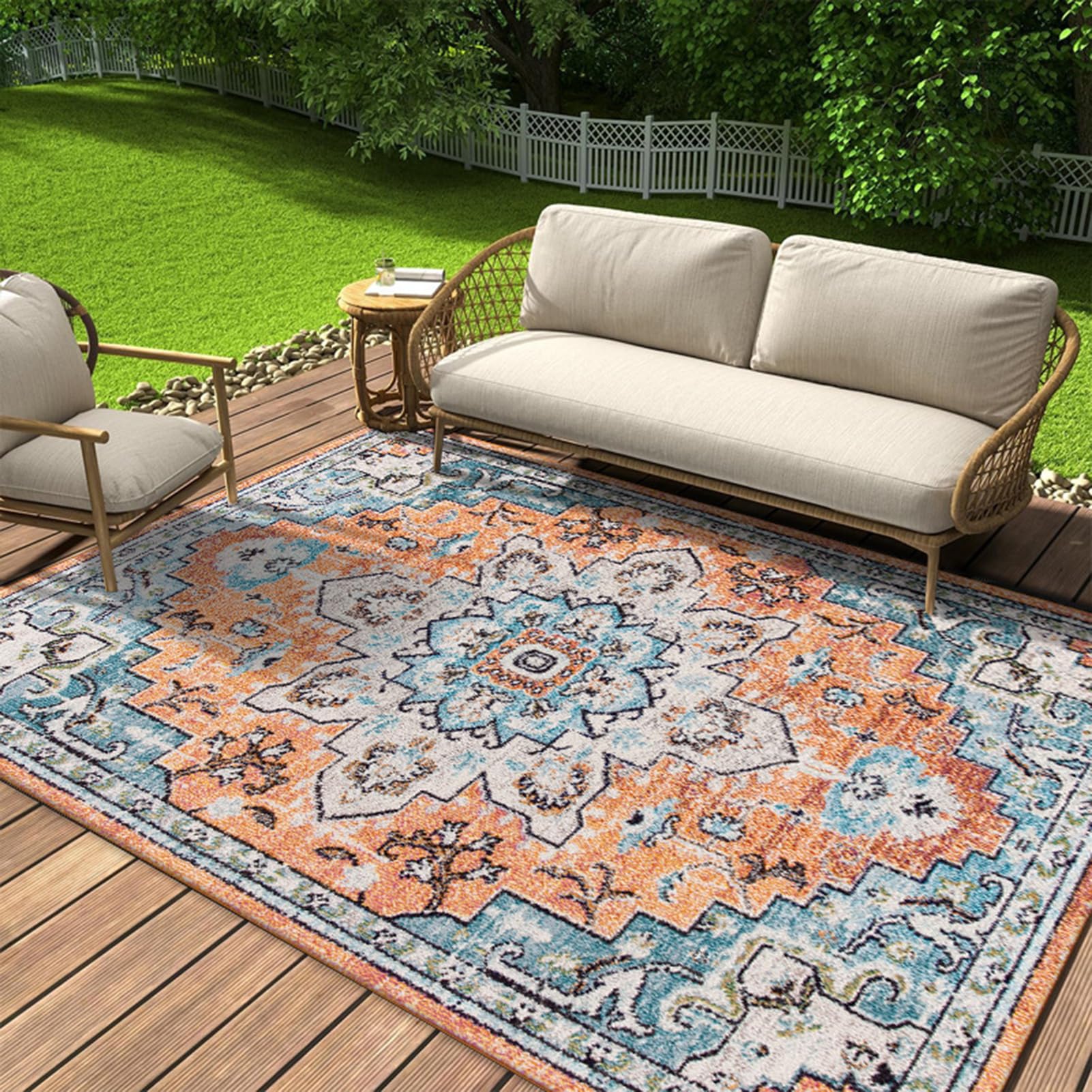 HGTRH Outdoor Rugs for Patio Door, Outdoor Rug for Small Patio Balcony, Stain-Resistant Garden Tropical Leaf Outdoor Rug Easy to Clean, No Skid Indoor Outdoor Area Rugs Recycled