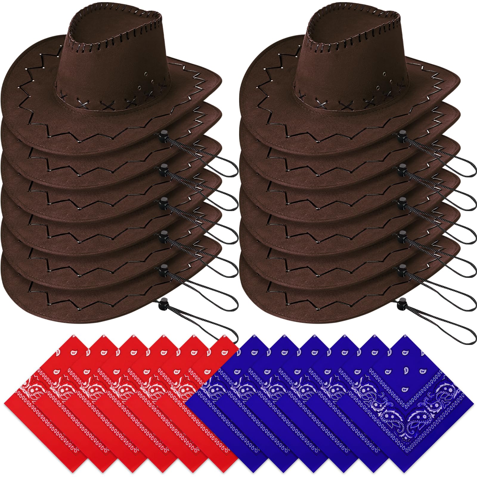 MSYU 24 cappelli da cowboy per donne e uomini, unisex, cappello da cowboy occidentale con bandana, in feltro con bordo largo, cappello da cowboy occidentale, classico, cappello panama, per esterni