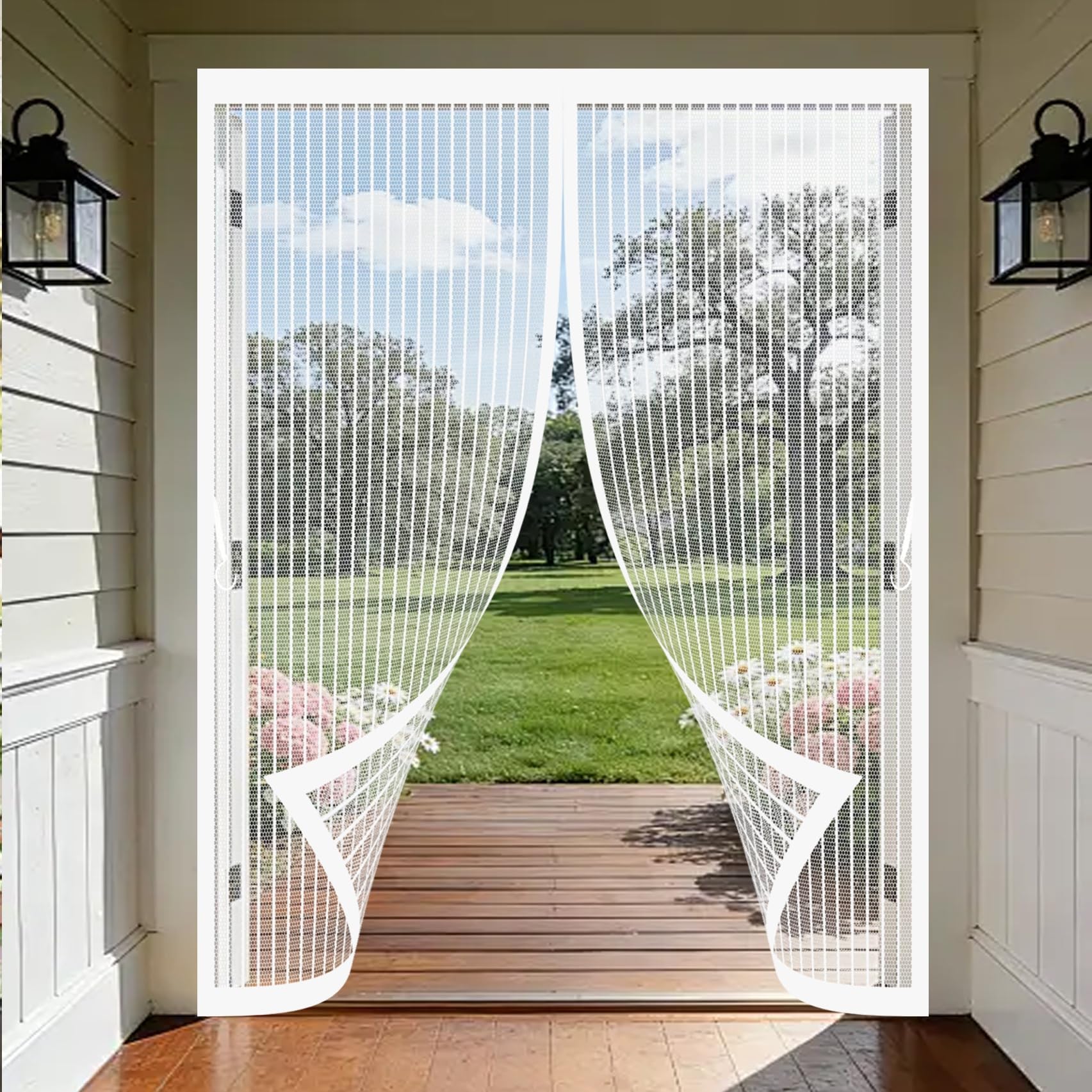 Xueqxue White Magnetic Screen Door 164 X 196 Cm With Powerful Magnets & Full Frame Magic Tape, Keep Bugs Out & Lets Fresh Air In Magnetic Fly Screens Duty Door Screen For Patio Doors Bedroom,