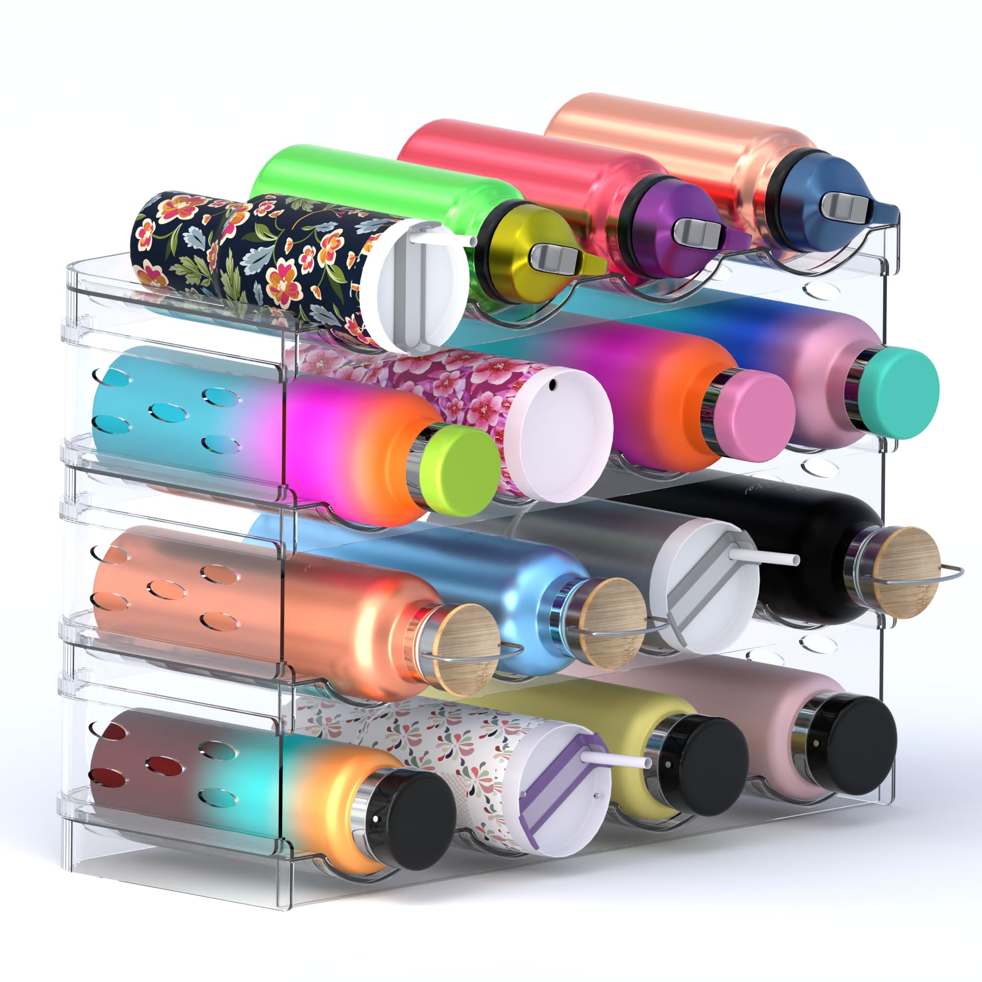 Elevate 4 Tier Stackable Water Bottle Organizer for Cabinet, Water Bottle Rack Organizer for Pantry Holds up to 16 Bottles, Water Bottle Storage Organizer for refigerator, Tumbler Organizer