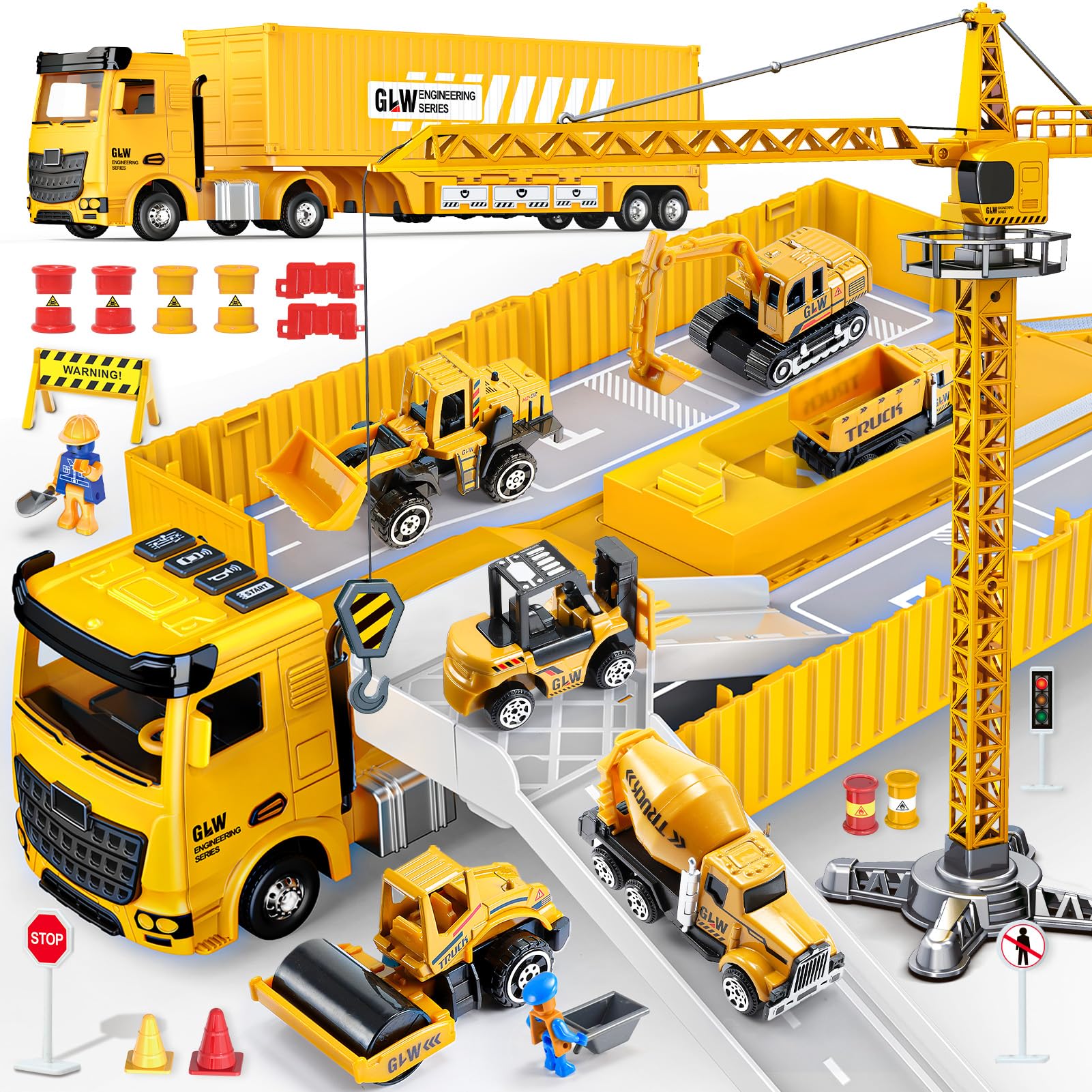 Naxudcoo Juguetes de Construcción para Niños de 3 a 7 Años, Niñas y Niños: Juego de Camiones de Construcción, Vehículo de Construcción para Niños Pequeños - Regalos de Pascua para Niños, Excavadora