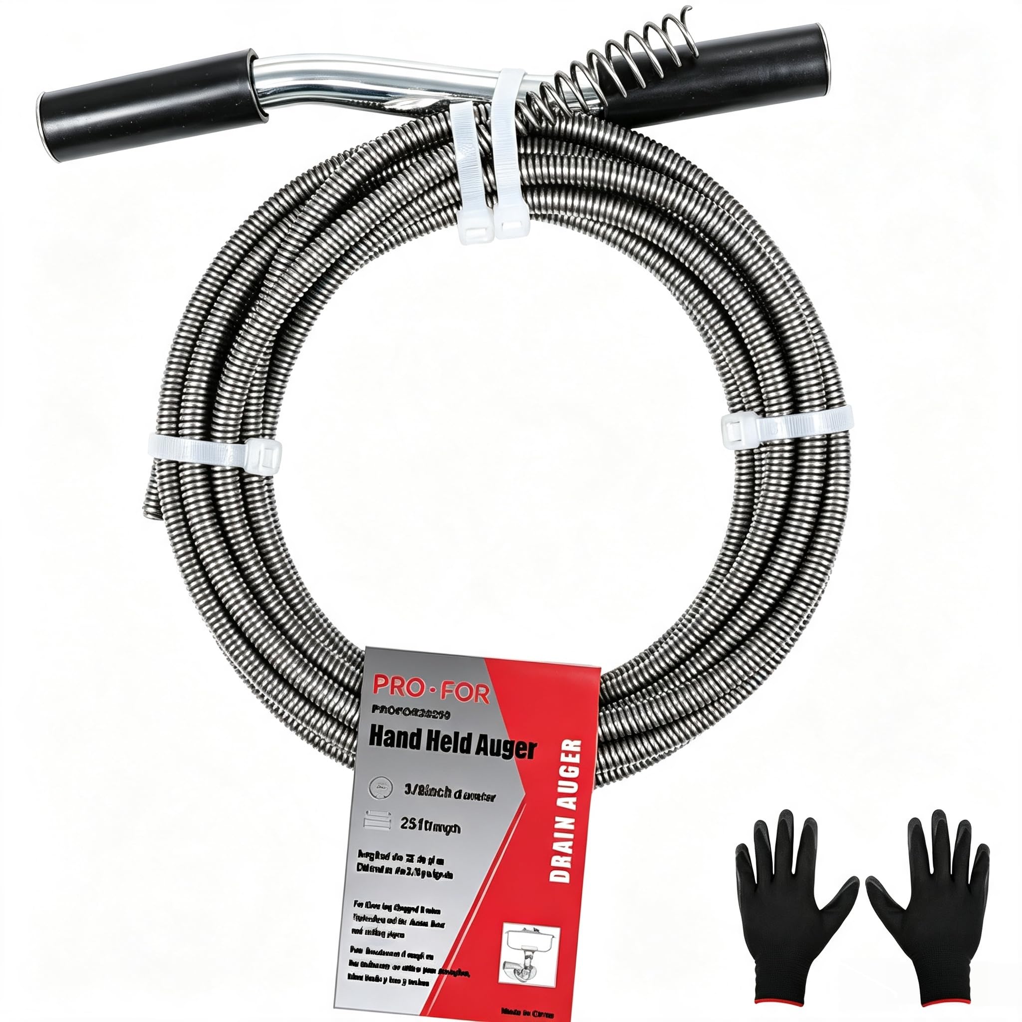 25 Ft Handheld Drain Auger, 3/8 In Manual Plumbing Snake