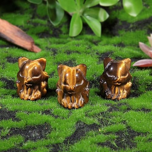 Miniatura 4 de mookaitedecor Paquete de 2 figuras de zorro de nueve colas de cristal de ojo de tigre, escultura de animal tallada a mano para decoración del hogar