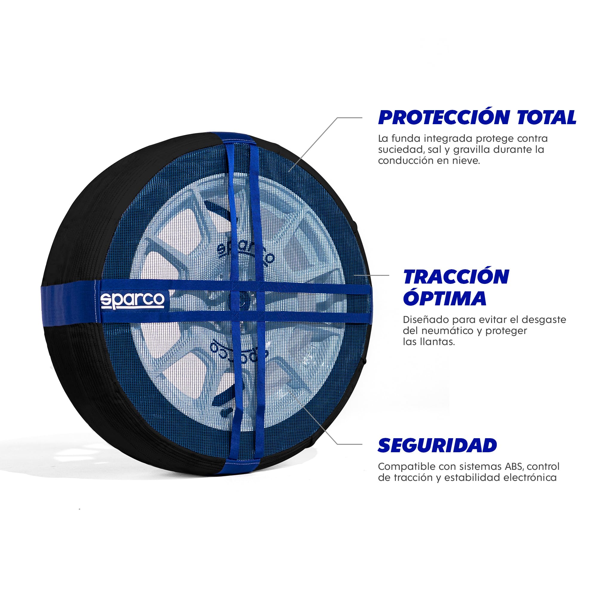 Sparco SnowShield PLUS | Juego de 2 cadenas de nieve para coche | Cadenas para nieve fáciles de montar | Silenciosas, duraderas, homologadas EN 16662-1 y reutilizables (XL)