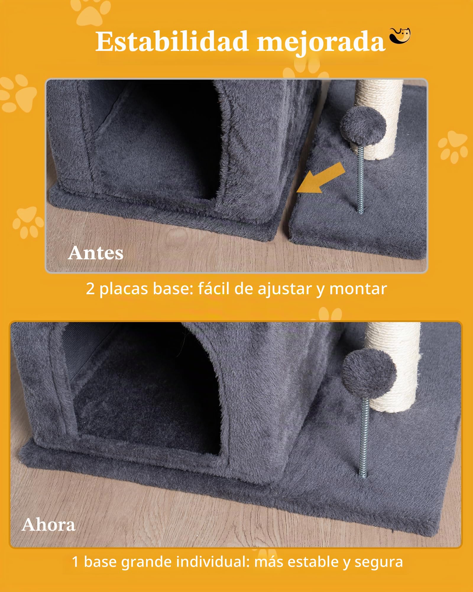 Aechonow Árbol para Gato Adulto Grande, Plataforma Grande, 61cm Escalador Torre, Sisal Poste de Rasguño, 2 Perreras de Interior de la Casa para Gatito Pequeño y Mediano, Gris Oscuro