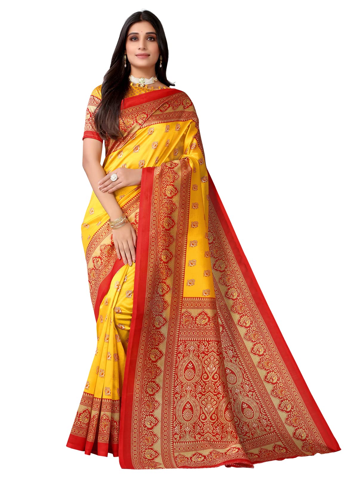 SIRIL Womens Printed Silk Saree with Blouse(2475S105_Yellow, Multi) (B0B18RYQ4H) Amazon Price History, Amazon Price Tracker