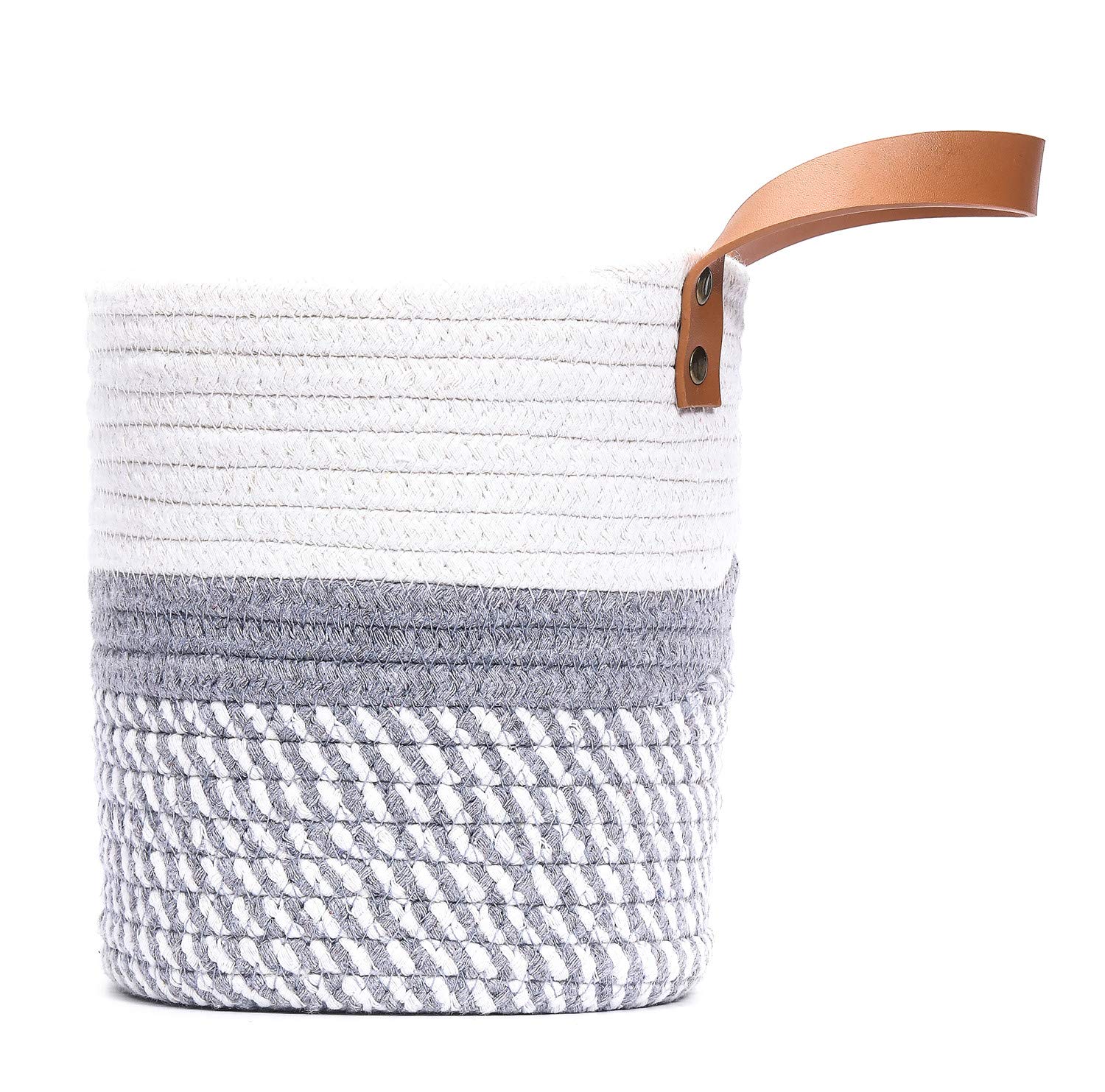 Cestas de almacenamiento para colgar en la pared – Pequeños cubos de almacenamiento de cuerda de algodón tejida – Cesta organizadora para plantas, toallas, juguetes – 16 x 17,78 cm (blanco y gris)