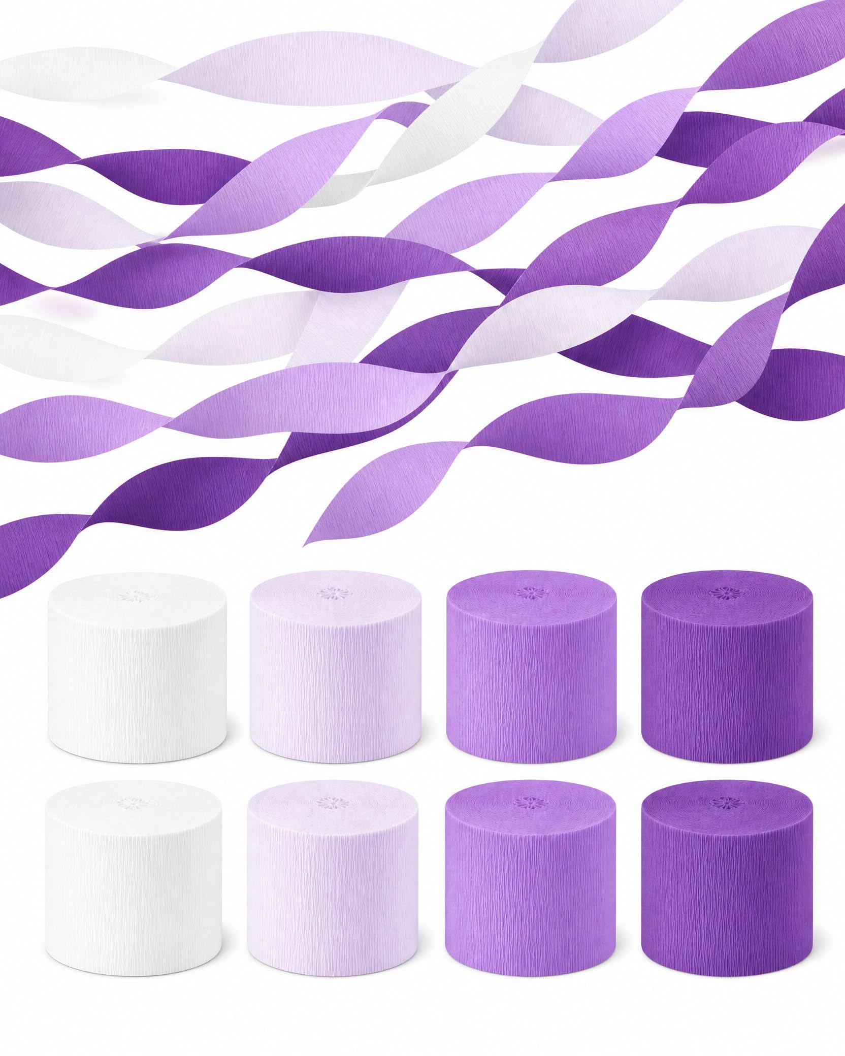 8 Purple Streamers with White, 656ft Pack of Crepe Paper Party Decorations
