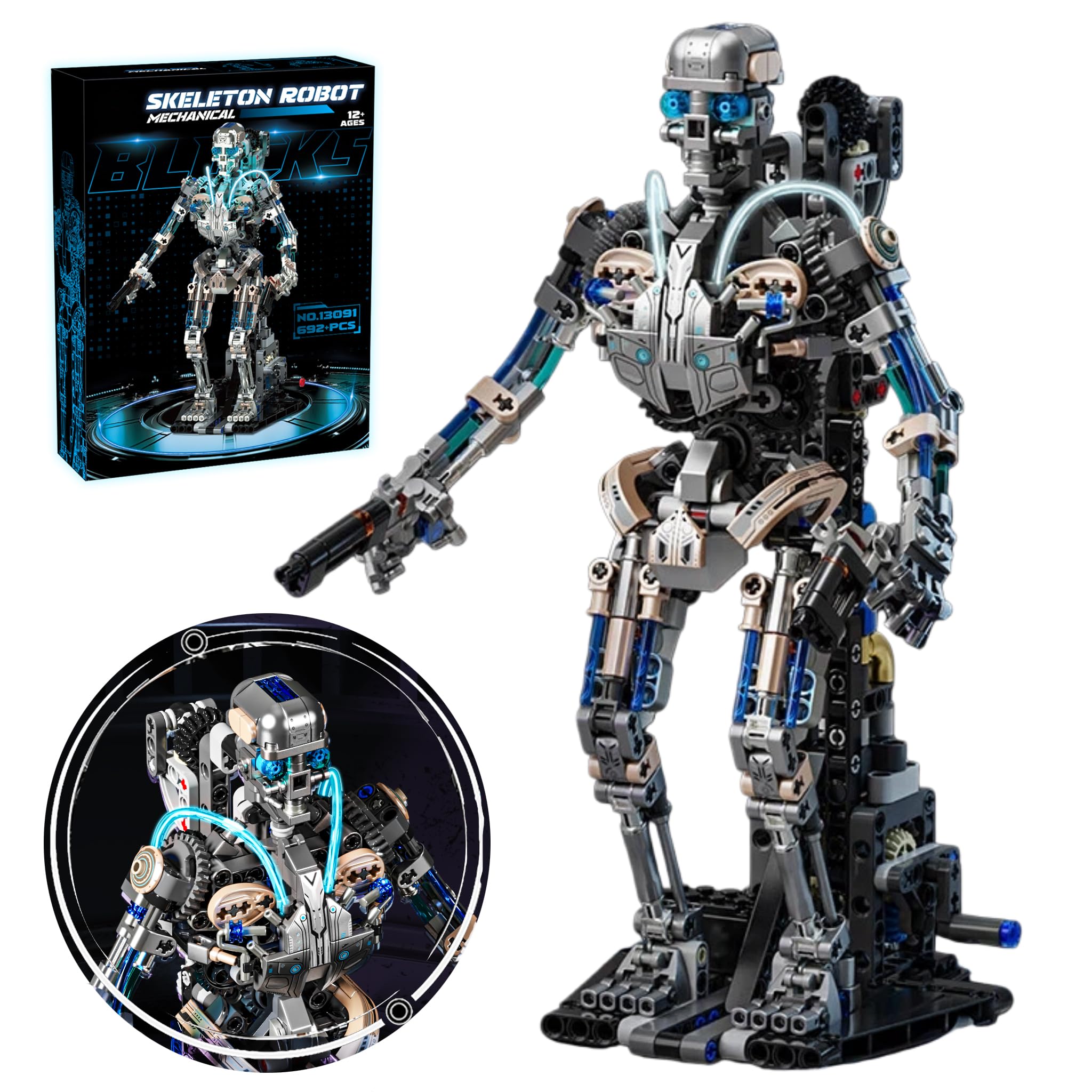 Set di blocchi di costruzione robot scheletro meccanico, kit di modelli robotici 3D con mascella mobile e giunti rotanti, regalo STEM per adolescenti e adulti, per Halloween e Natale (692